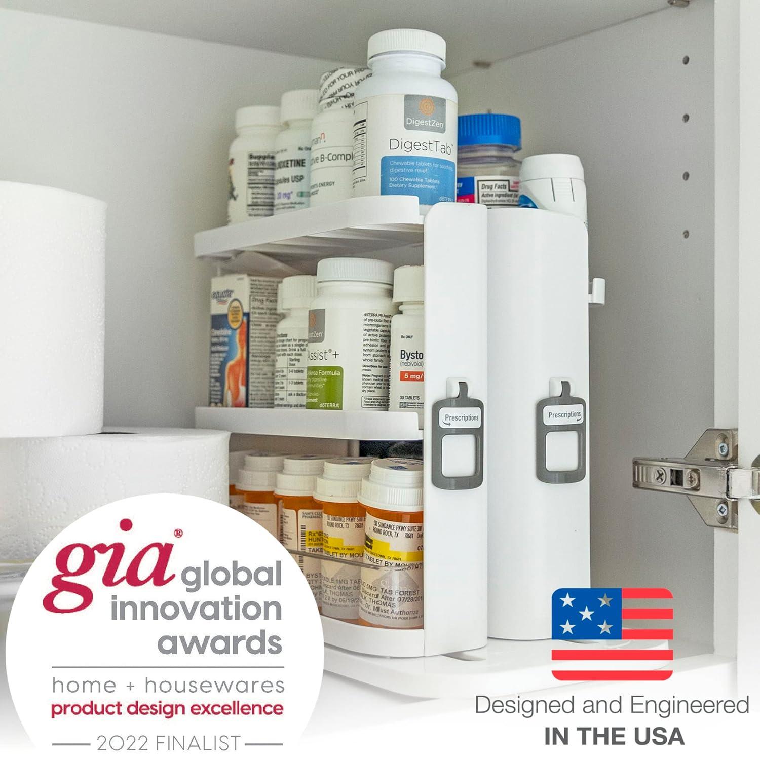 Cabinet Caddy SNAP! Spice Rack Organizer for Cabinet - Slide & Rotate Seasoning Organizer - 3 Snap-In Adjustable Shelves for 5 Tier of Storage - Magnetic Modular Design - 8.9”H x 6.1”W x 10.8”D