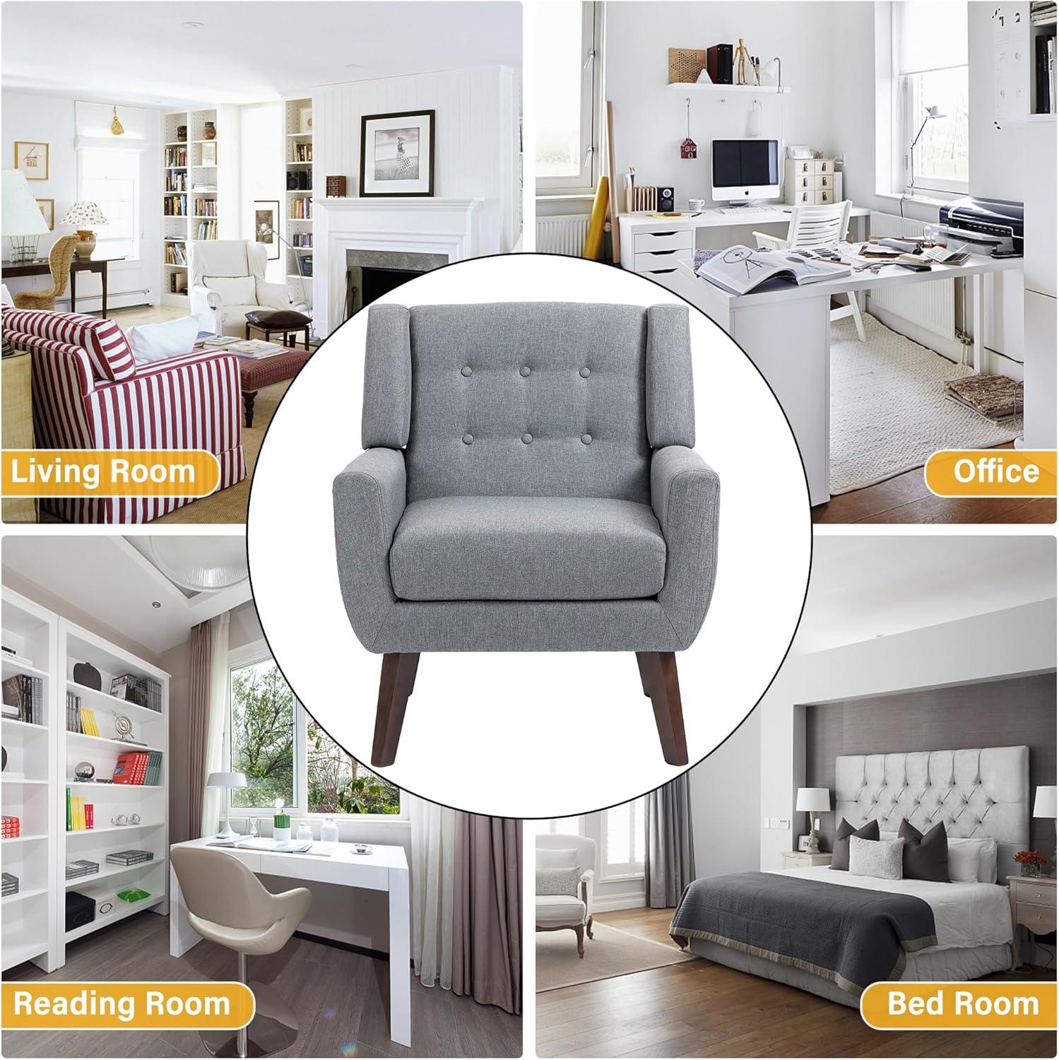 UIXE 2PCS Velvet Accent Chair, Modern Upholstered Arm Chair for Living Room Bedroom Office Room (Gray)