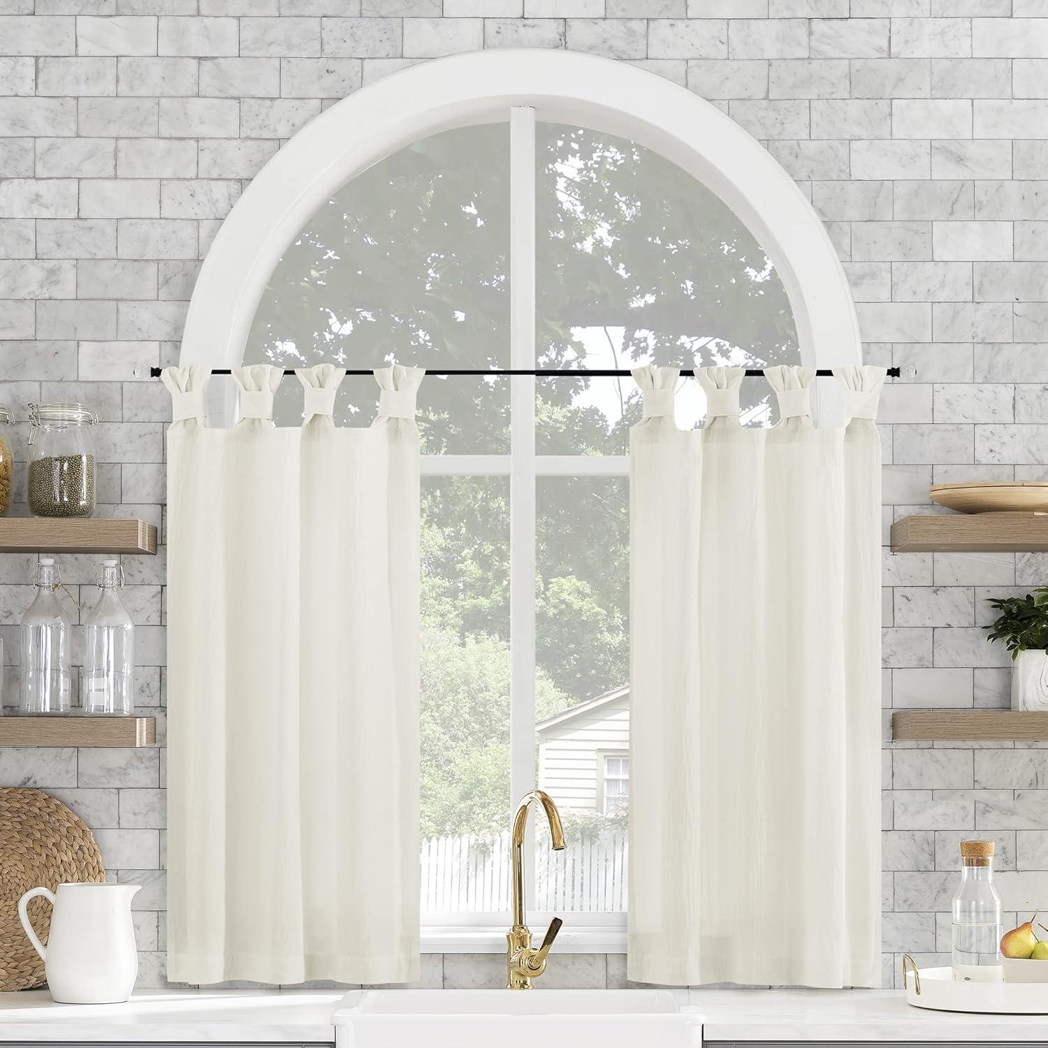 2pc 52"x36" Archaeo Washed Cotton Twist Tab Cafe Curtain Tier Pair Ivory: Kitchen Curtains, 36 Inch, Solid Off-White