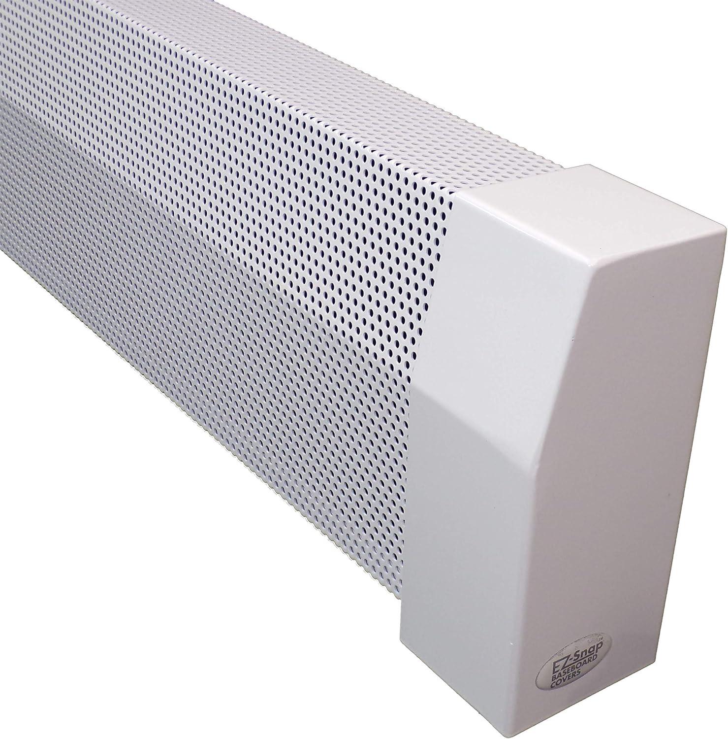 EZ Snap Covers 6 Foot White Standard 7 1/2" Baseboard Heater Cover Galvanized Steel Kit with 2 Closed End Caps & 4 Brackets - FOR HYDRONIC HEAT: NOT for Electric Baseboards