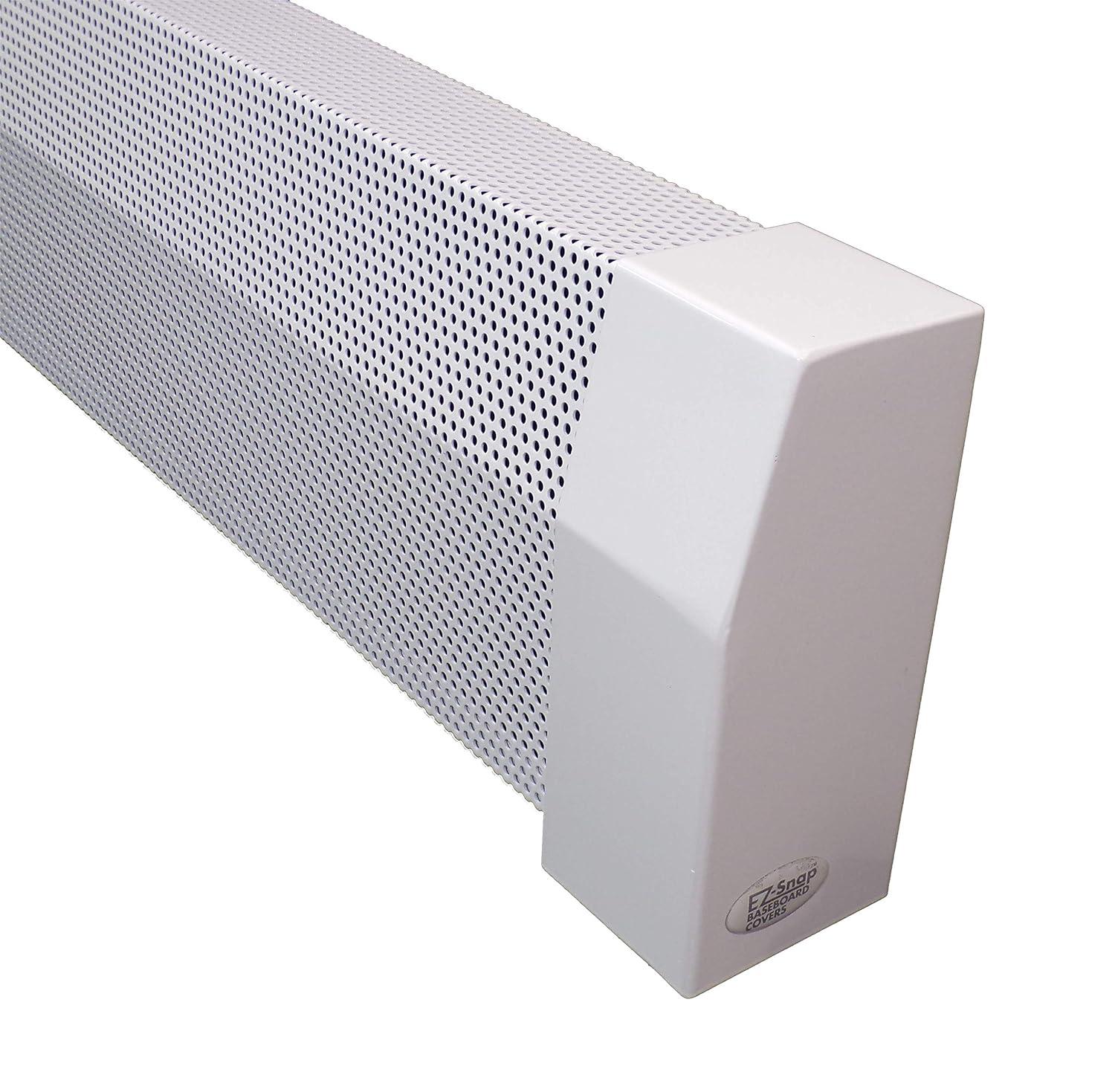 EZ Snap Covers 6 Foot White Standard 7 1/2" Baseboard Heater Cover Galvanized Steel Kit with 2 Closed End Caps & 4 Brackets - FOR HYDRONIC HEAT: NOT for Electric Baseboards