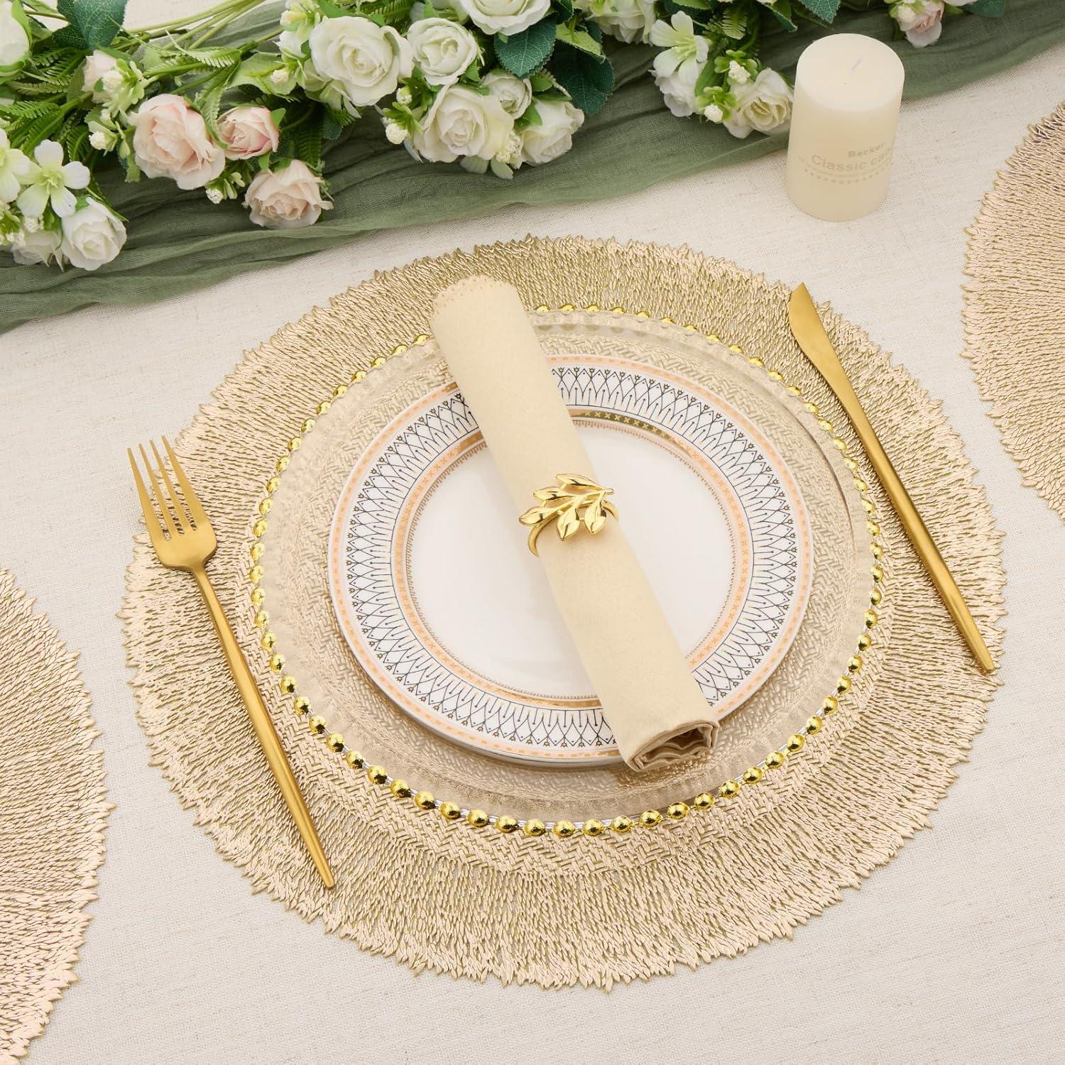 Efavormart 6 Pack 15" Gold Round Woven Vinyl Placemats Non Slip Dining Table Placemats For Wedding Events Birthday Party