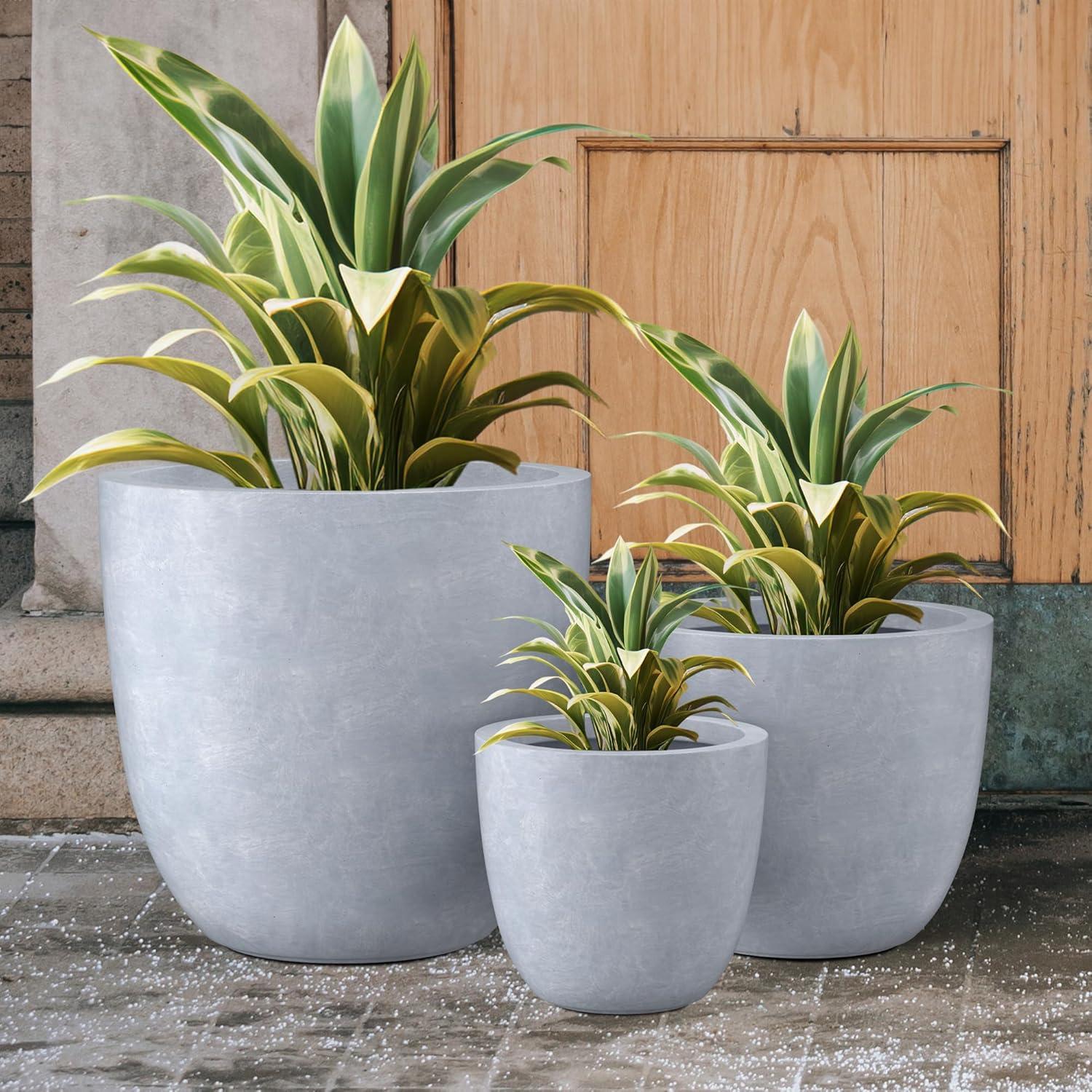 Set of 3 17" Kante Seamless Concrete Planters for Patio & Garden - Rosemead Home & Garden, Inc.