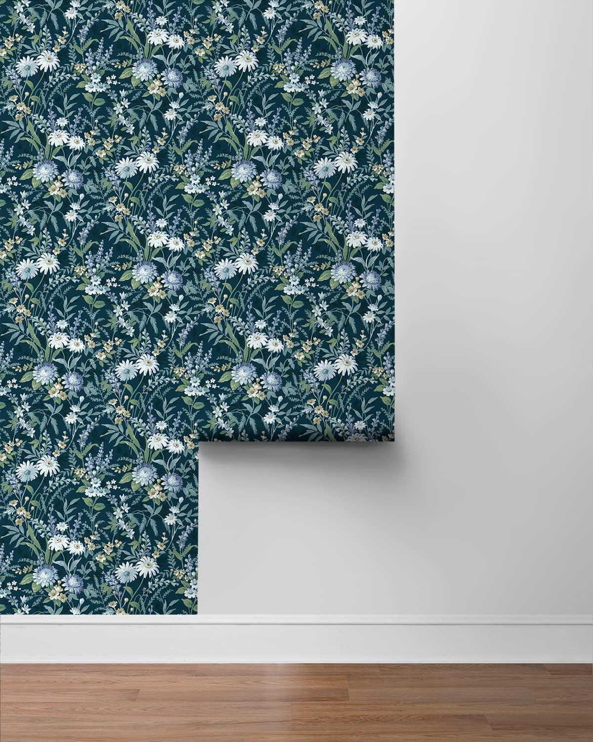 NextWall  Vintage Floral Peel and Stick Wallpaper 20.5 in. W x 18 ft. L - Teal
