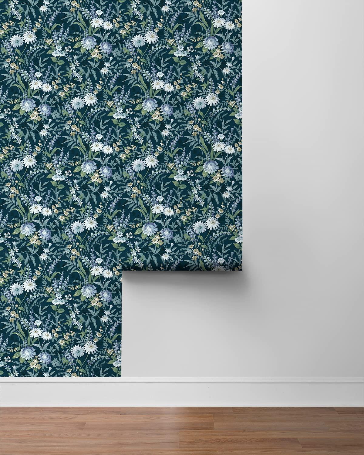 NextWall  Vintage Floral Peel and Stick Wallpaper 20.5 in. W x 18 ft. L - Teal