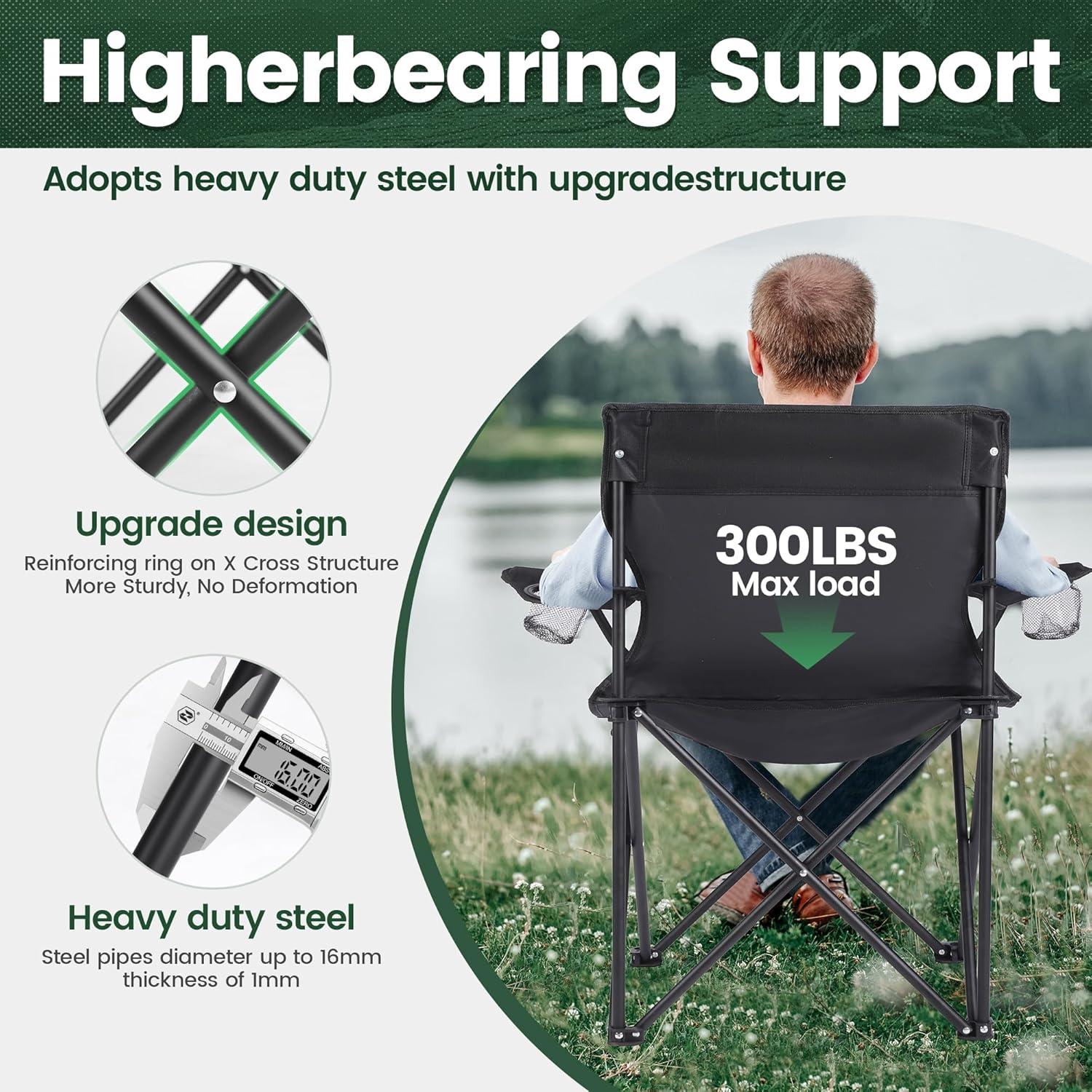 2 Pack Lightweight Camping Chairs for Adults & Teens, 250LBS Capacity Foldable Portable Chairs with Carry Bag, Compact Design for Camping, Beach, Picnics, and Outdoor Events