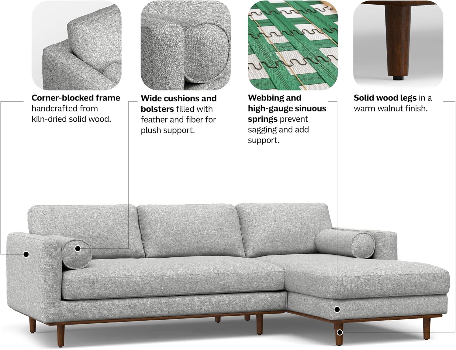 Simpli Home Morrison Large Left Sectional Sofa,Mid-Century Modern Couch with Chaise Lounge and Eco-Friendly Woven-Blend Fabric