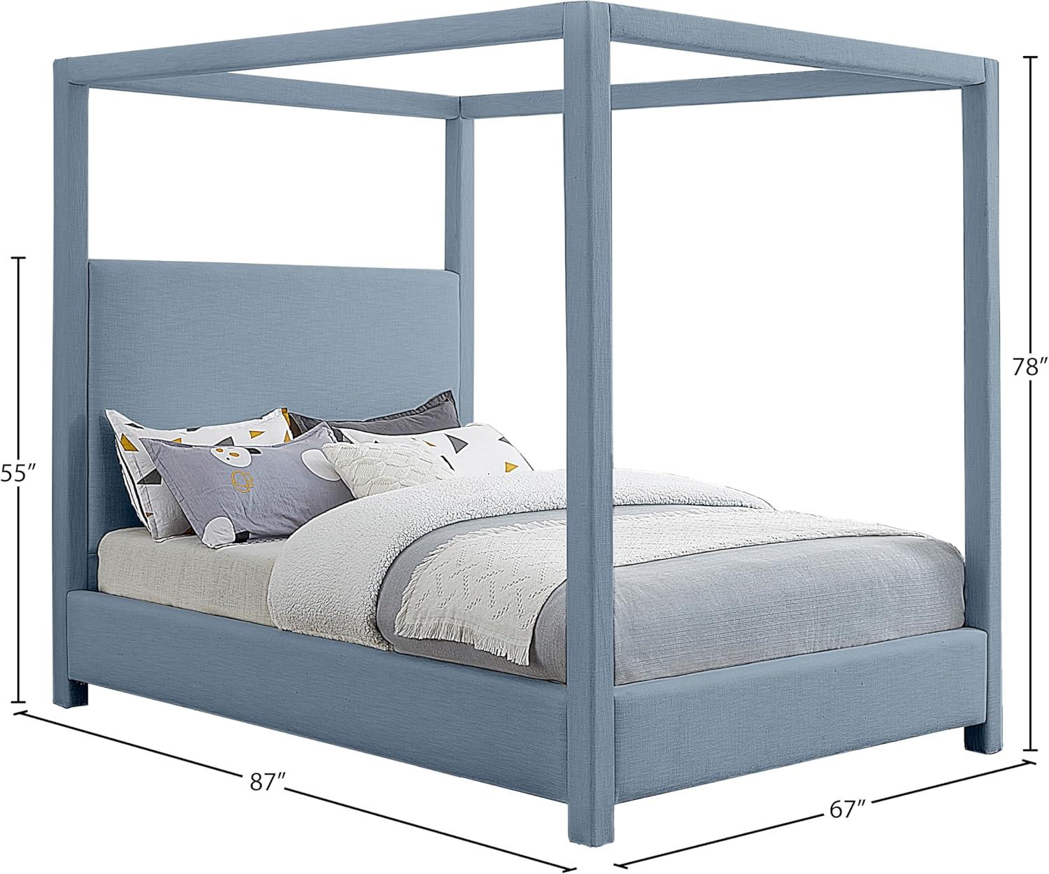 Meridian Furniture Emerson Sky Blue Linen Textured Fabric Queen Bed
