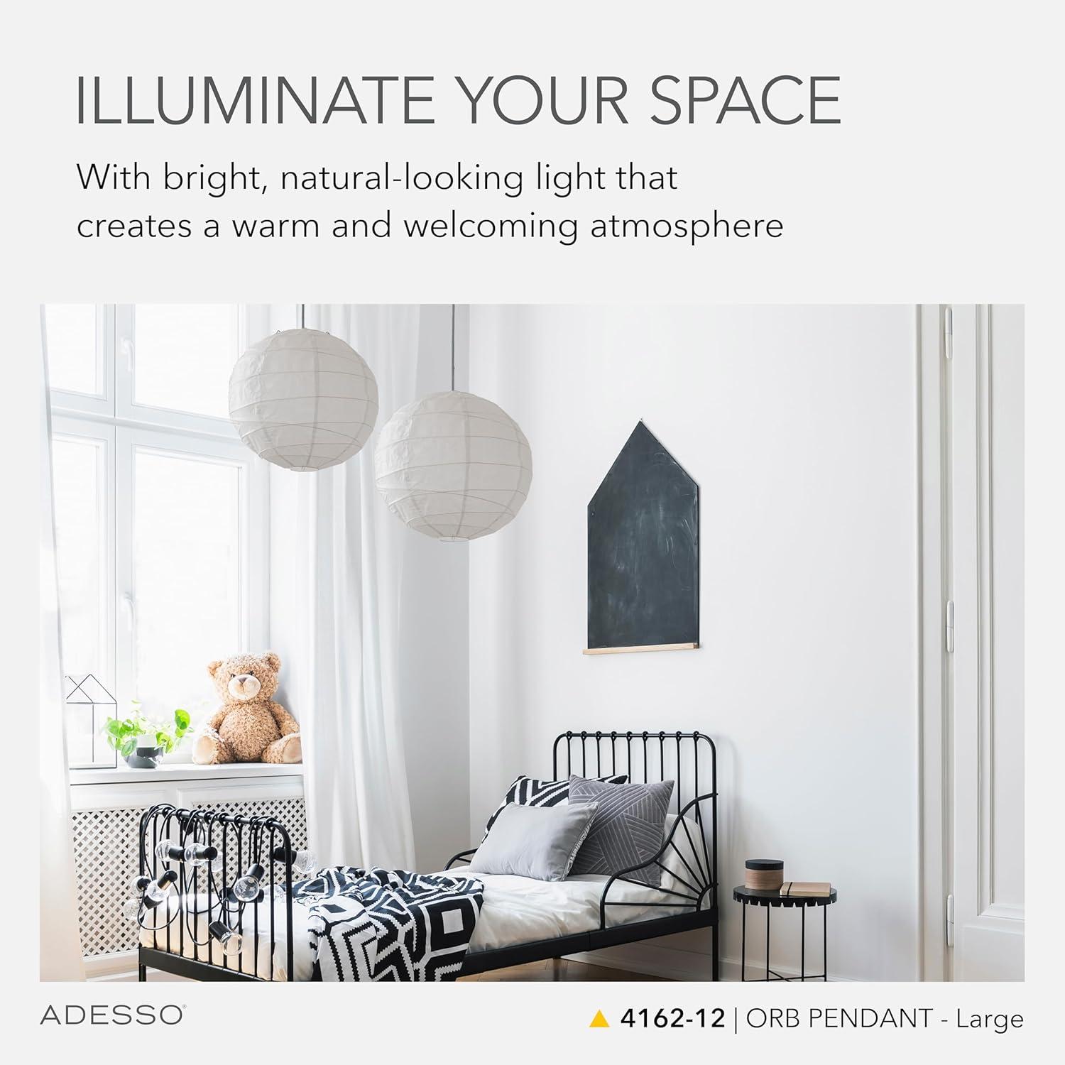 Large Orb Pendant Natural - Adesso: ETL Listed, 4-Socket Ceiling Fixture, Adjustable Height, Modern Style