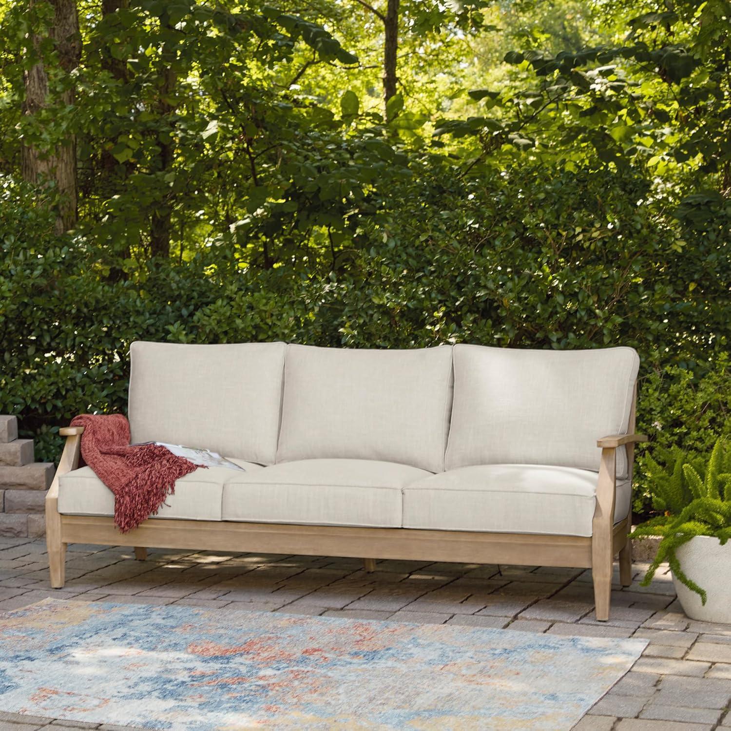 Signature Design by Ashley Carter Hall Outdoor Eucalyptus Patio Sofa in Beige