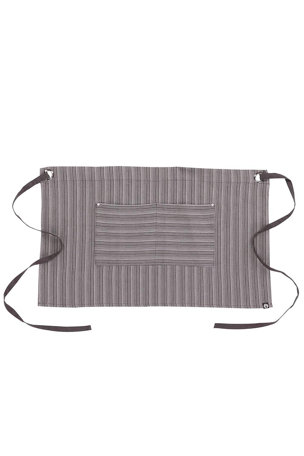 Charcoal Gray Striped Cotton Blend Half Bistro Apron