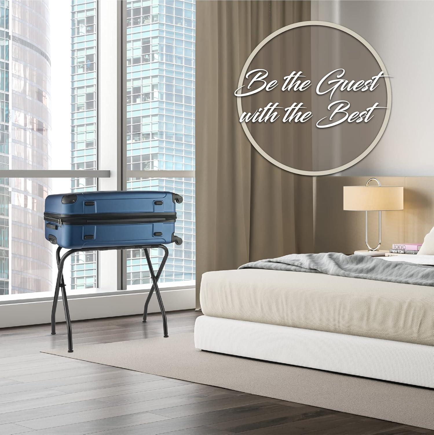 BINO 2-Pack Folding Luggage Rack Collapsible Metal Suitcase Stand With Durable Black Nylon Straps- For Bedroom, Guest Room, Or Hotel (Gray Steel)