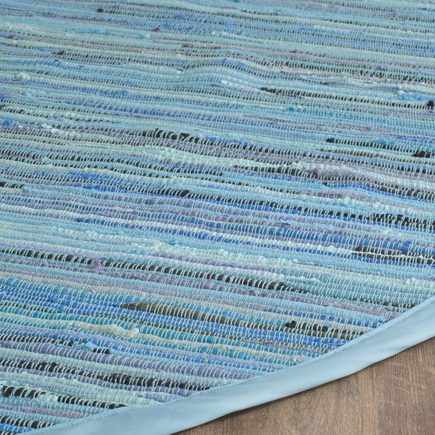 Rag Rug RAR121 Hand Woven Indoor Area Rug - 6' Round - Blue/Multi - Safavieh
