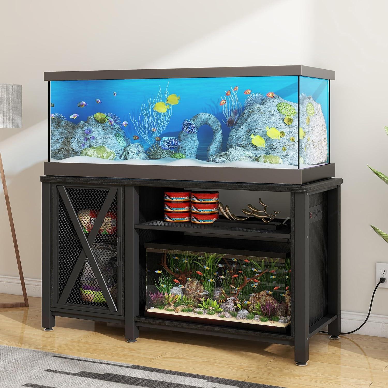 Tucker Murphy Pet™ Fish Tank Stand - 55-75 Gallon Wooden Aquarium Stand With Storage Cabinet For Fish Tank Accessories - 770 LBS Capacity, 51"X19.6"X35"H