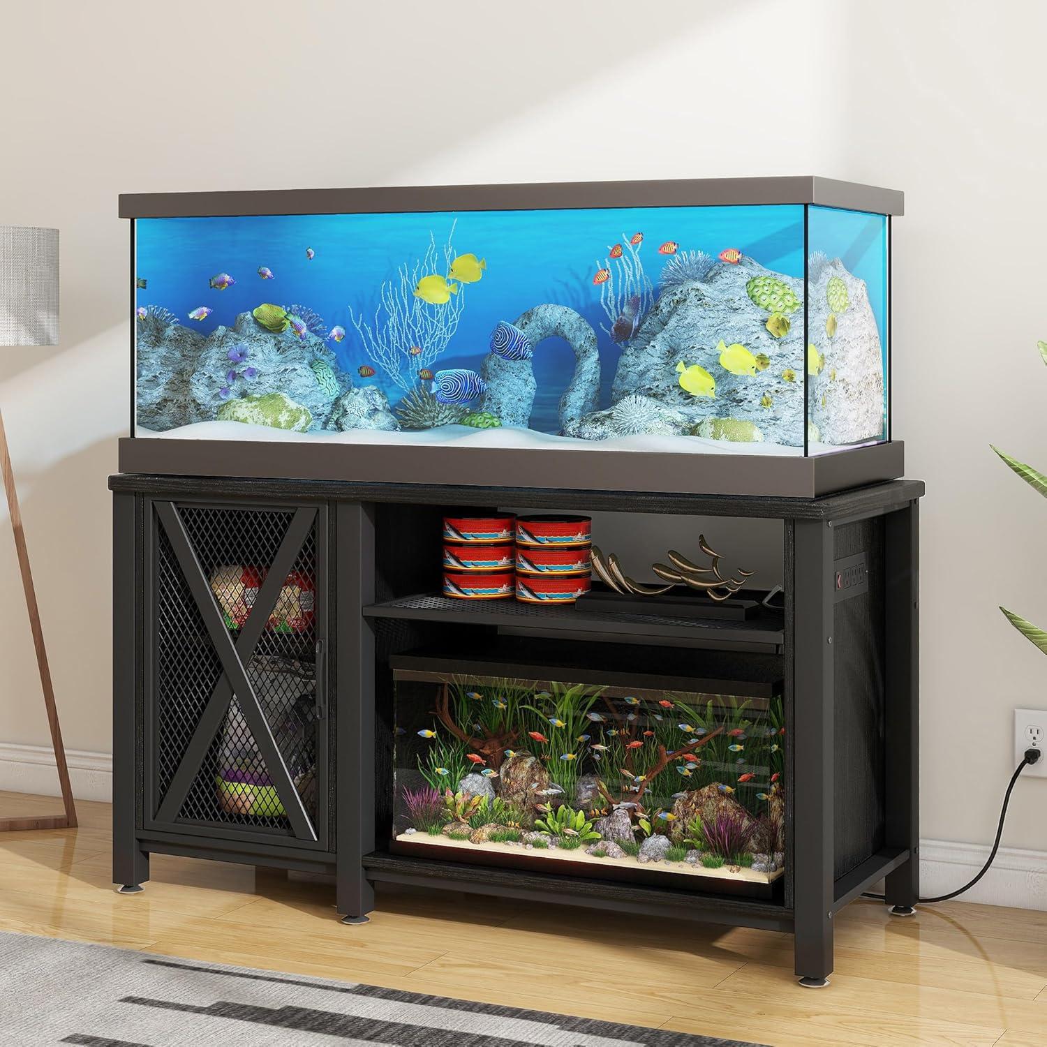 Tucker Murphy Pet™ Fish Tank Stand - 55-75 Gallon Wooden Aquarium Stand With Storage Cabinet For Fish Tank Accessories - 770 LBS Capacity, 51"X19.6"X35"H