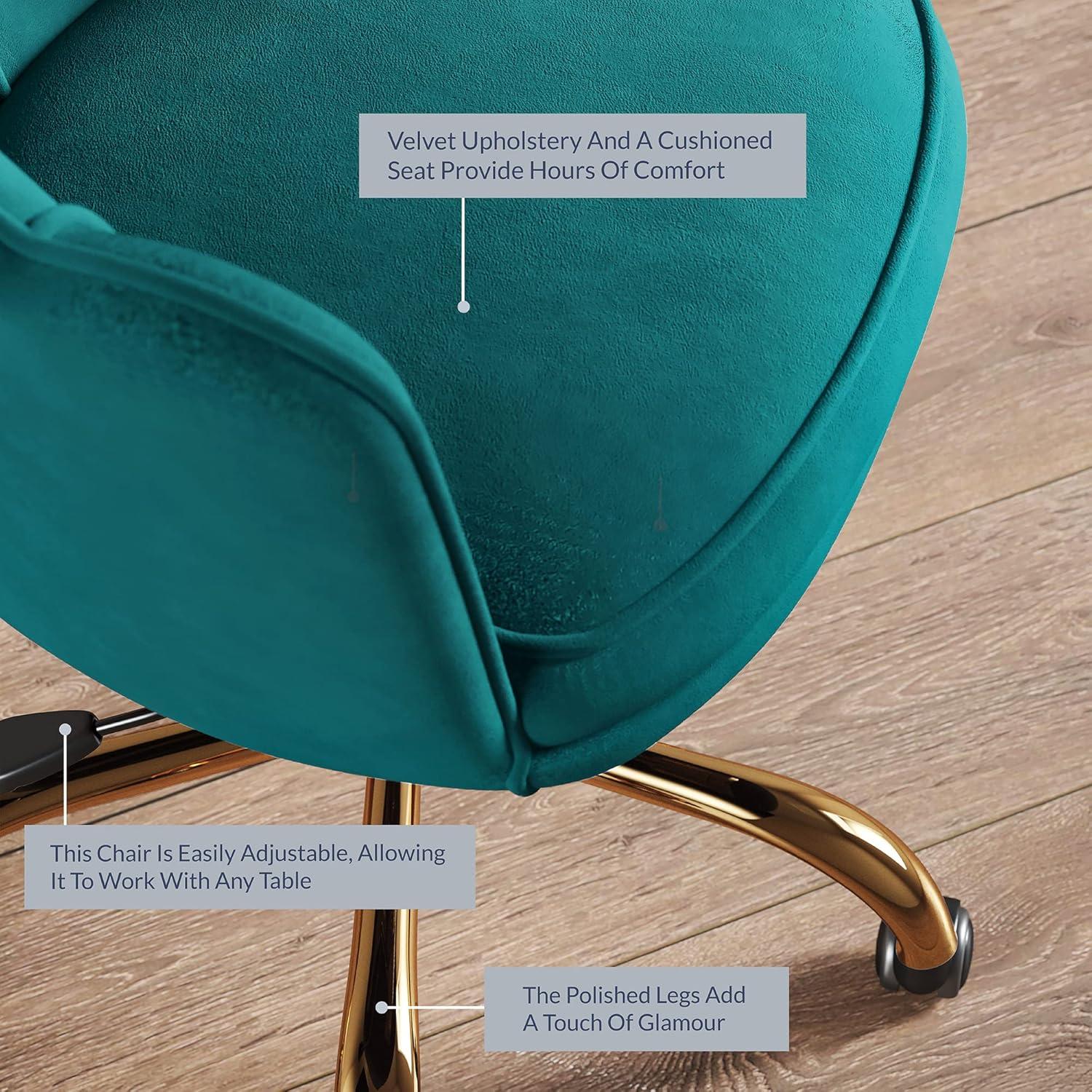 BELLEZE Kaylee Office Chair Upholstered Velvet Seashell Swivel Desk Chair Task Chair Height Adjustable Golden Leg, Green