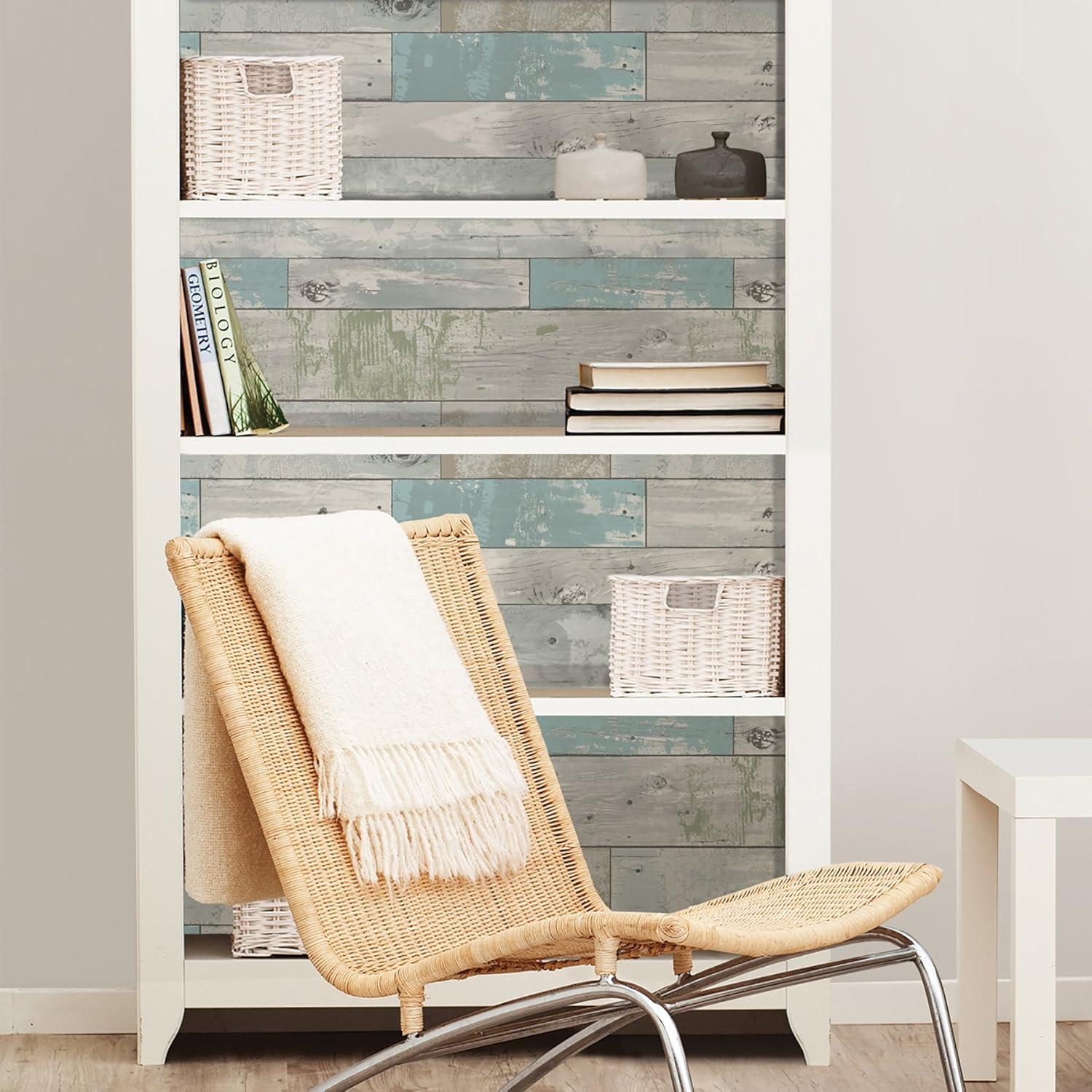 NuWallpaper Multicolor Beachwood Vinyl Peel And Stick Wallpaper, 216-in by 20.5-in, 30.75 sq. ft.