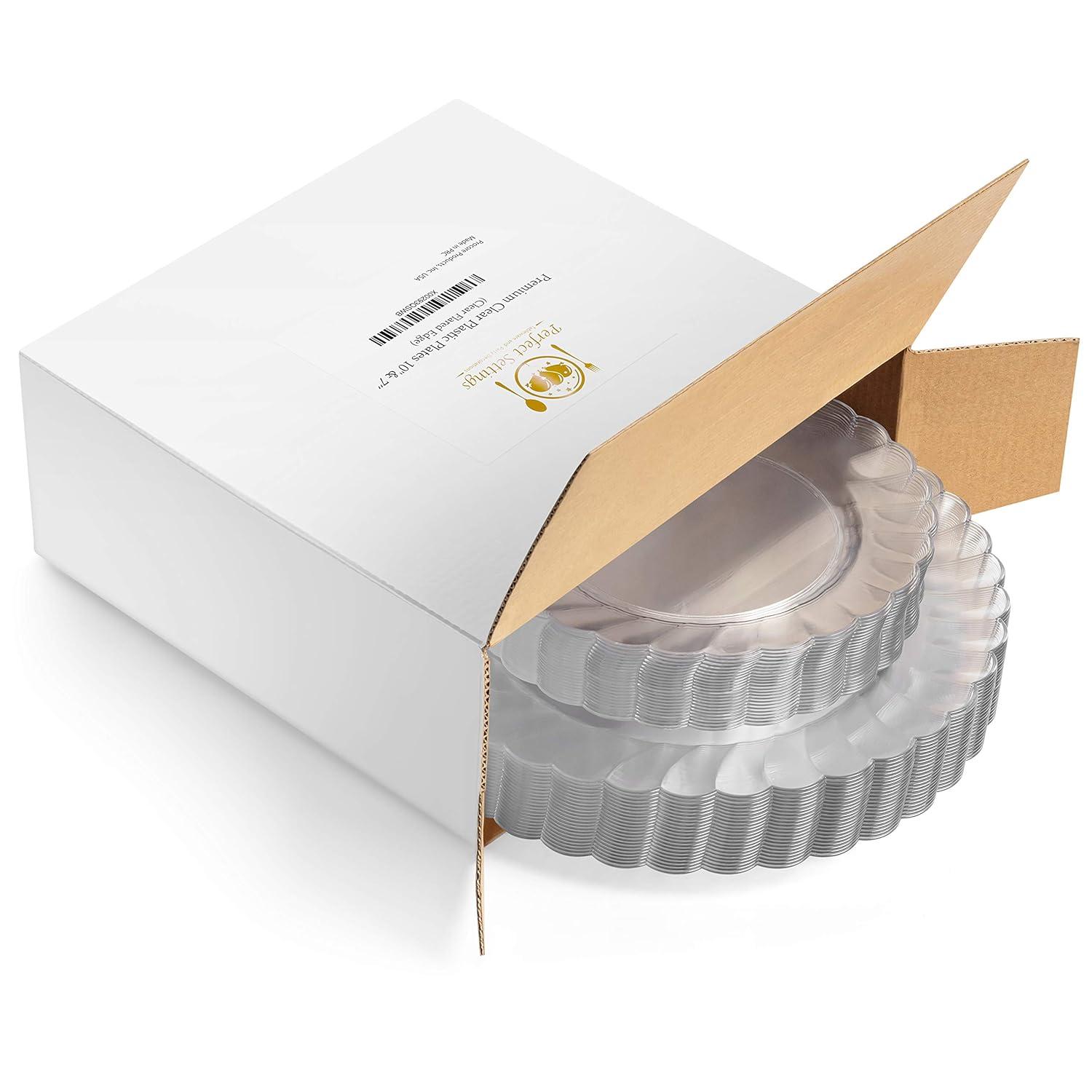 Perfect Settings Tableware 50 Pcs Clear Plastic Disposable Party Dinnerware Combo Set Dinner and Salad Size Plates (Set of 25)