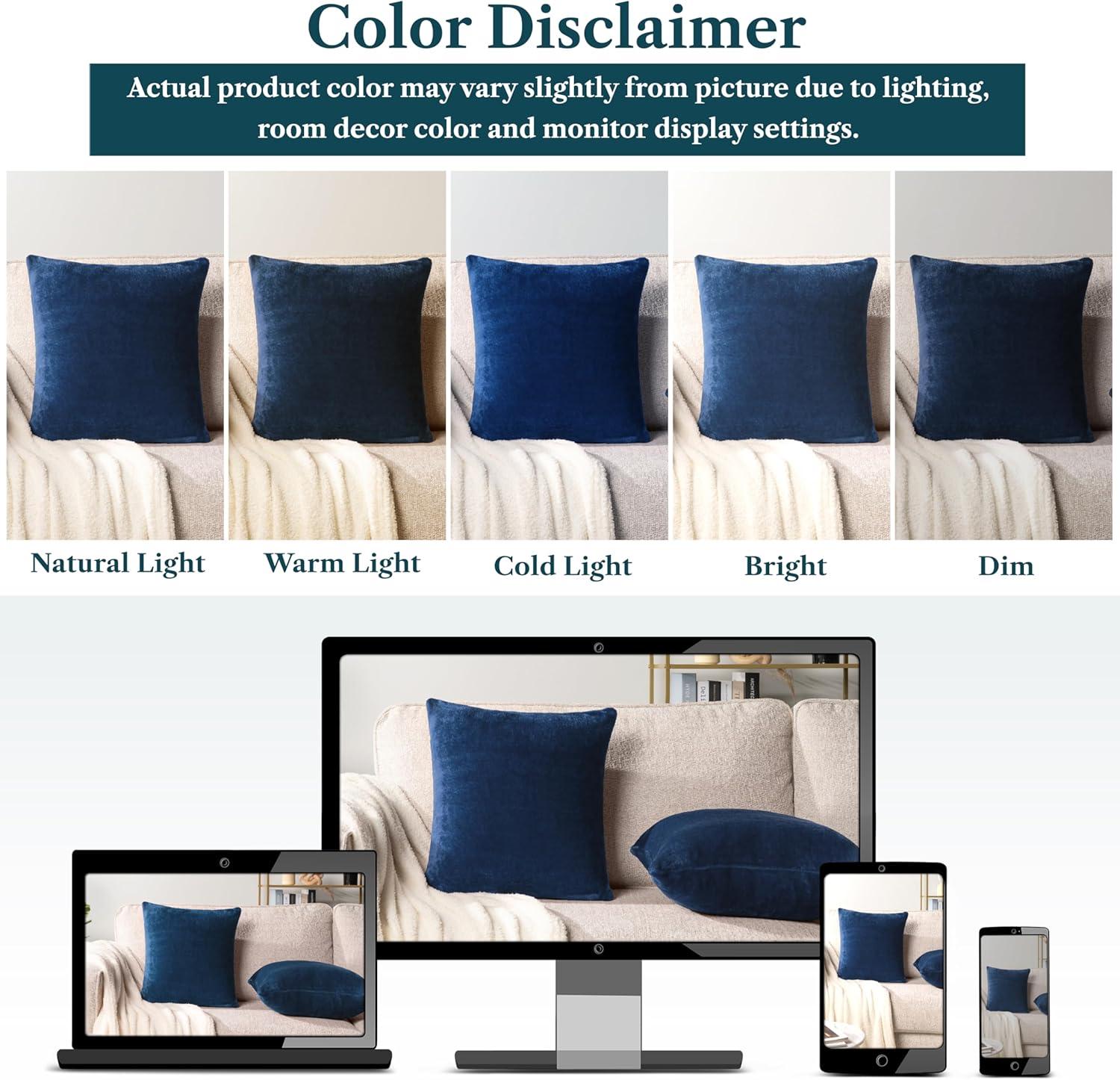 PAVILIA Set of 2 Throw Pillow Covers, Decorative Velvet Square Cushion Cases for Bed Sofa Couch Bedroom Living Room, Navy Blue/20 x 20