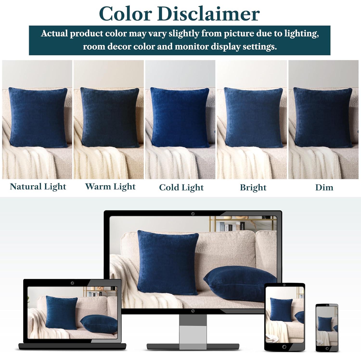 PAVILIA Set of 2 Throw Pillow Covers, Decorative Velvet Square Cushion Cases for Bed Sofa Couch Bedroom Living Room, Navy Blue/20 x 20