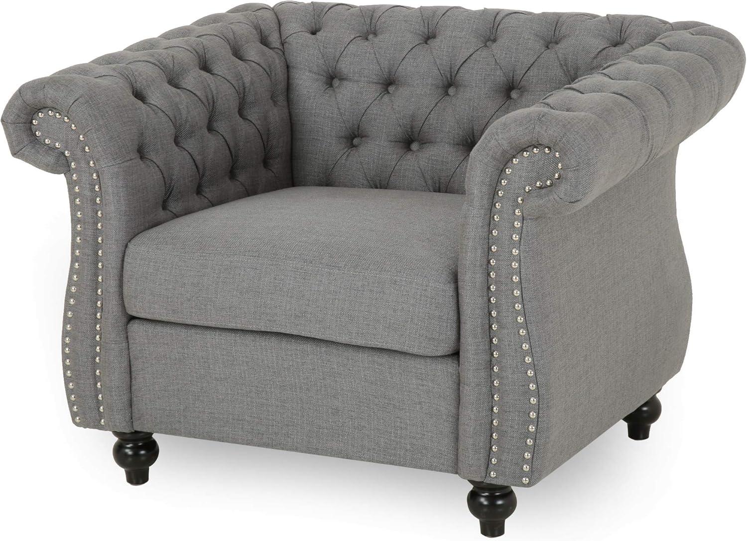 Westminster Chesterfield Club Chair Dark Gray - Christopher Knight Home: Elegant Upholstered Reading Seat