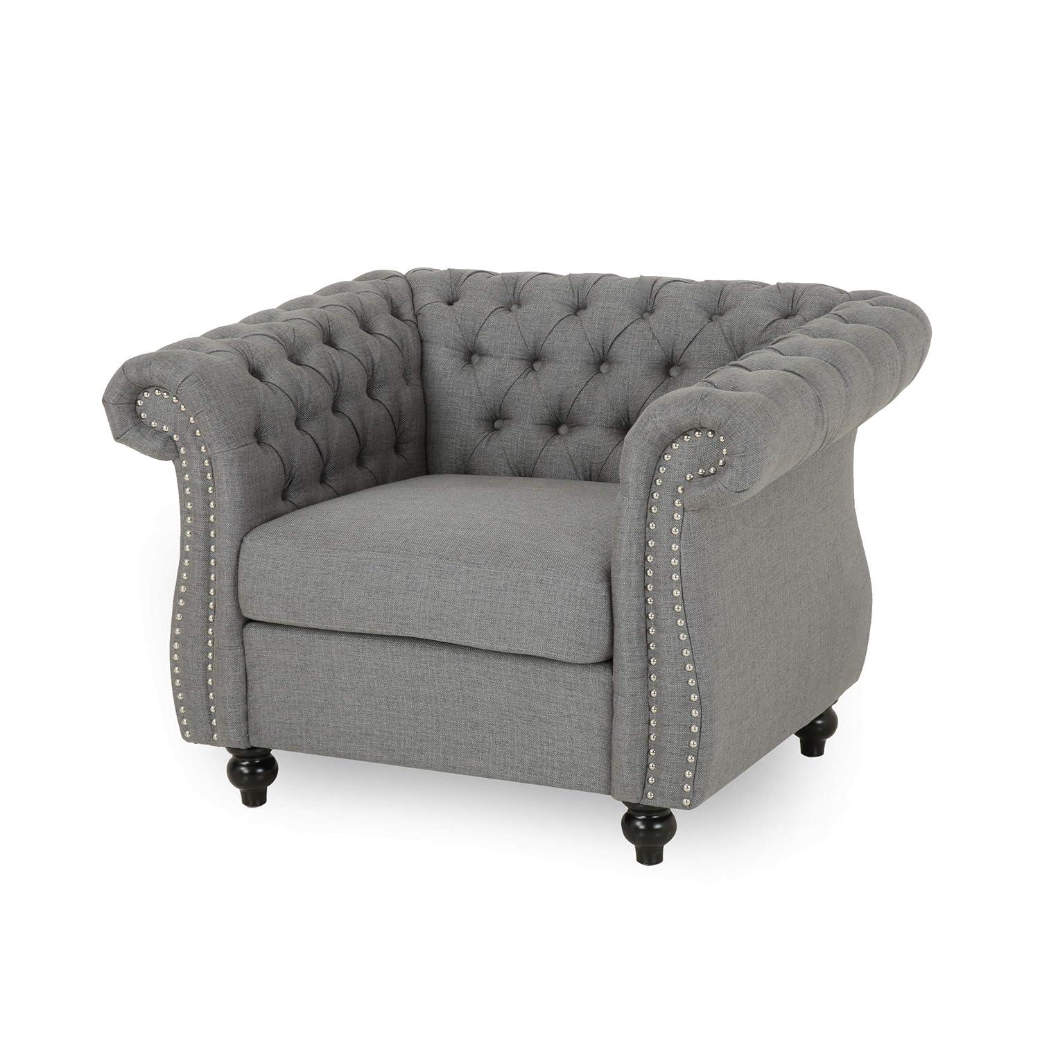 Westminster Chesterfield Club Chair Dark Gray - Christopher Knight Home: Elegant Upholstered Reading Seat