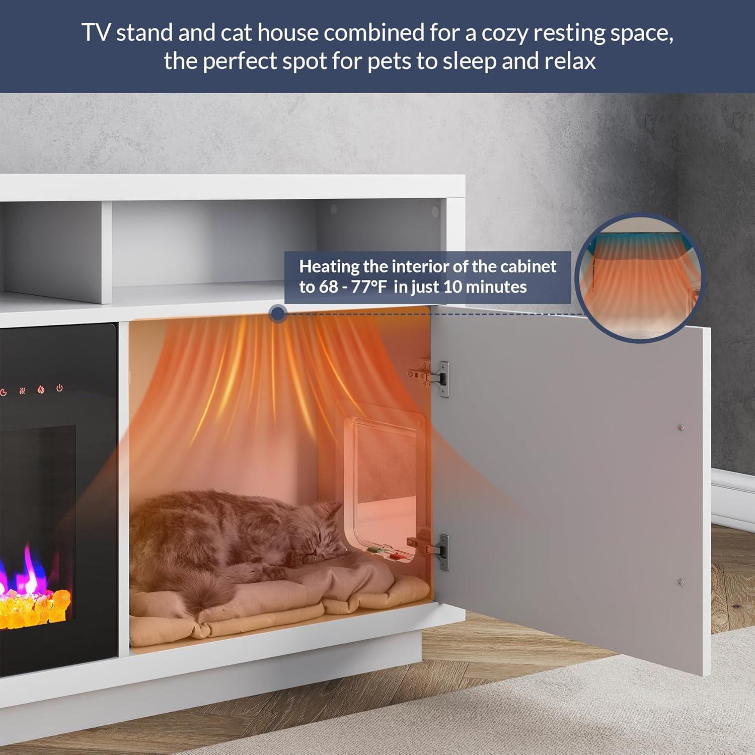 BELLEZE 79" TV Stand for TVs up to 85", LED Light Entertainment Center with 42" Electric Fireplace, Storage Cabinet with USB AC Outlet, Media Console Table for Living Room - Avenue (Black)