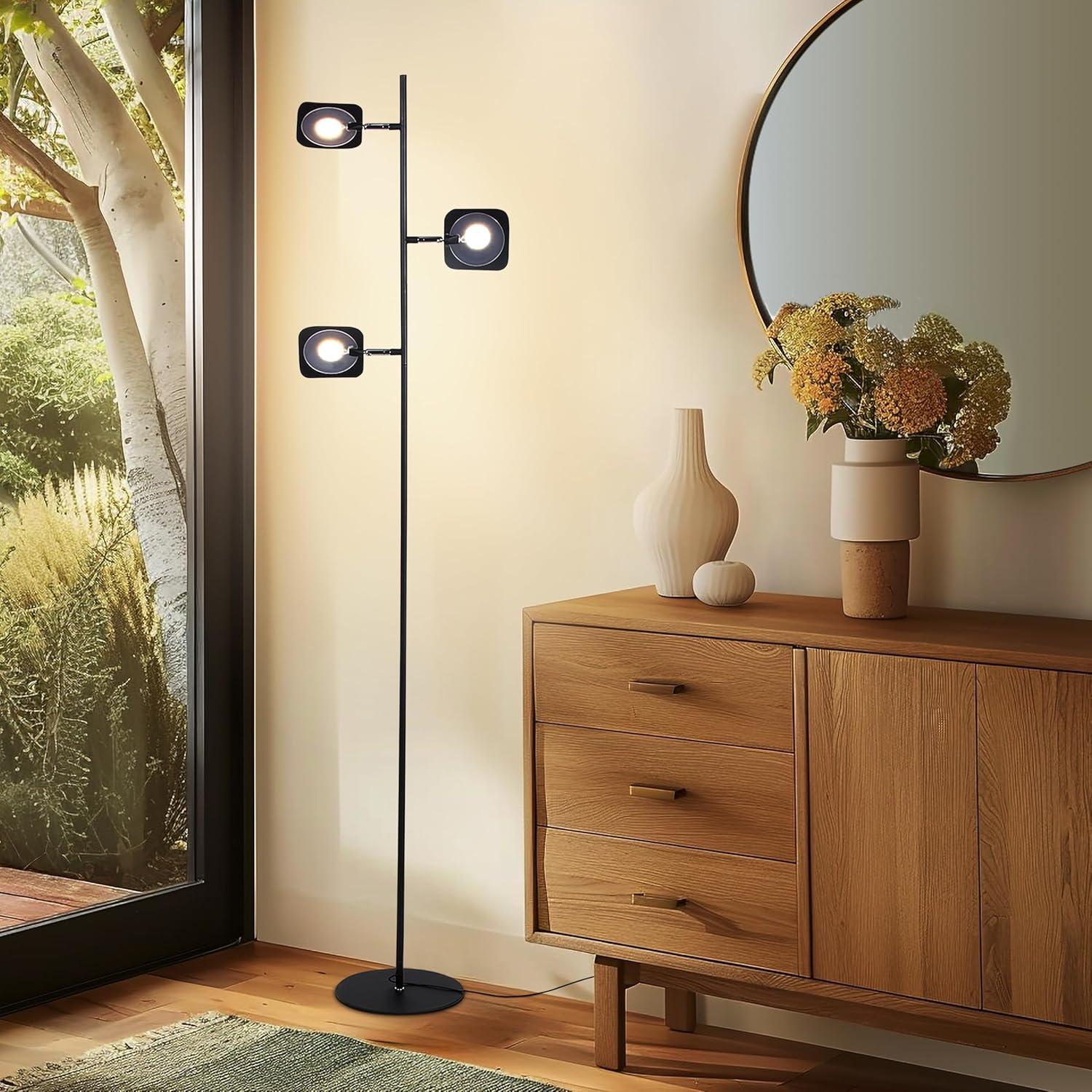Brightech Tree Industrial LED 3-Way Dimming Floor Lamp with 3 Adjustable Spot Lights
