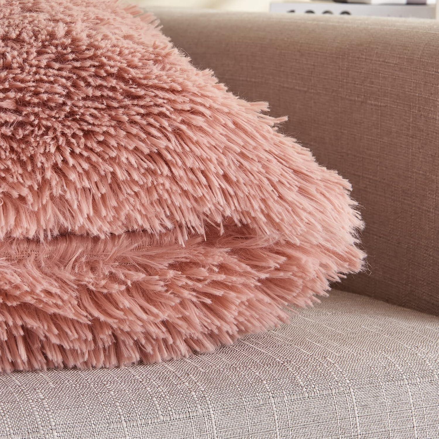 GONAAP Faux Fur Throw Pillow Cover Decorative Pillowcase Cushion Cover for Sofa Bedding Car 18x18 Inch (Pink, 18x18 Inch (Pack of 2))
