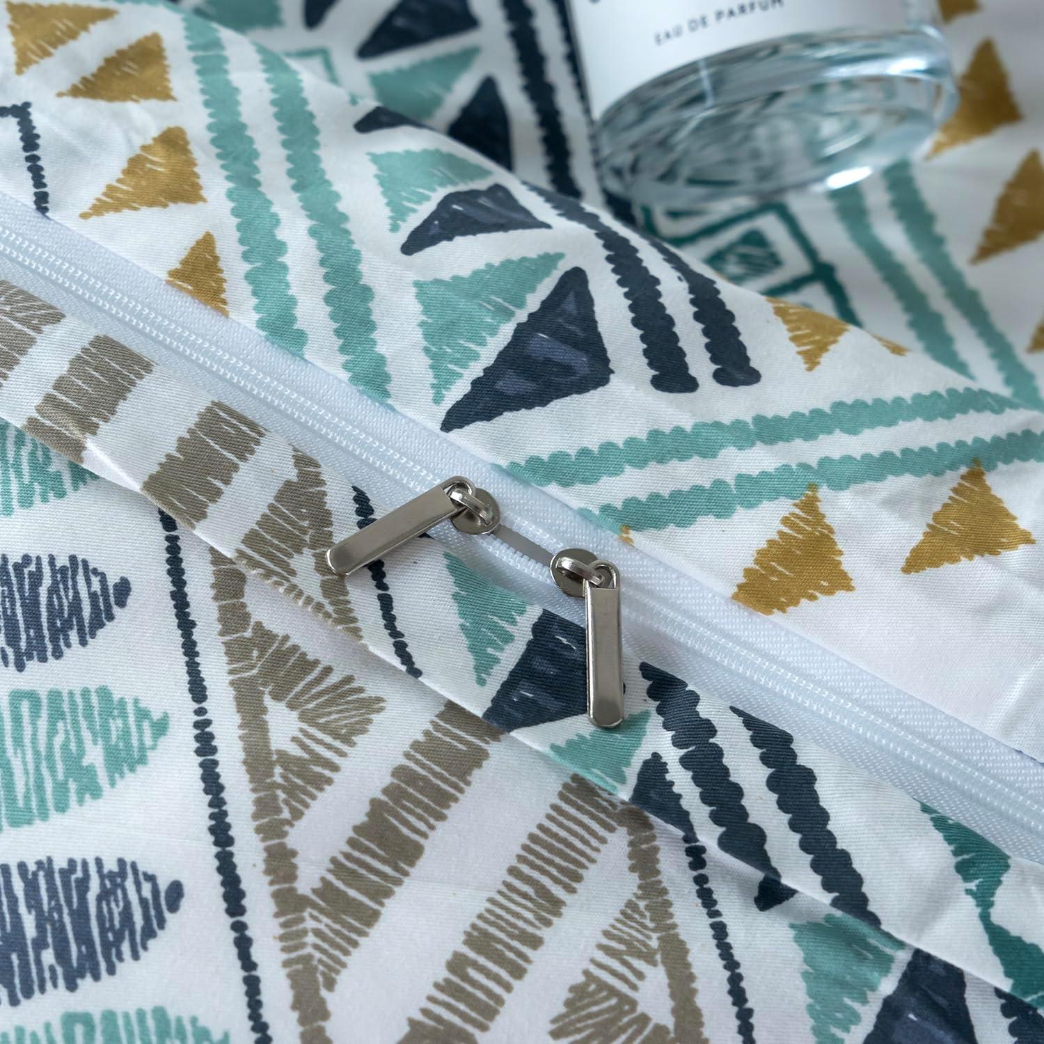 Boho Duvet Cover King, 3 Pieces Boho King Bedding Set, Ethnic Yellow White Green Louvre Bohemian Pattern Duvet Covers, 100% Cotton, Luxury Soft Breathable Comfy with Zipper Closure