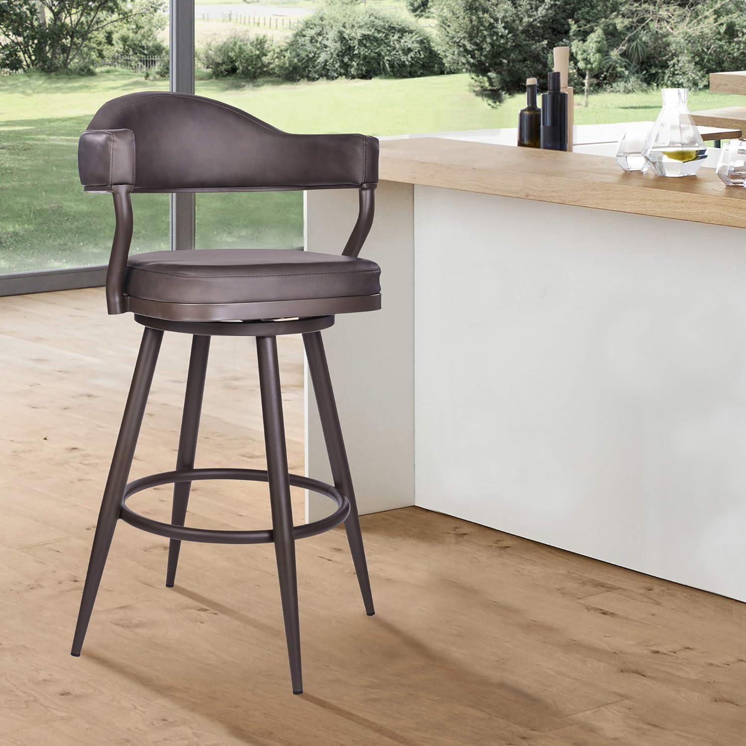 Armen Living Justin Modern Taburete de Bar de Piel Sintética de 30" en Marrón