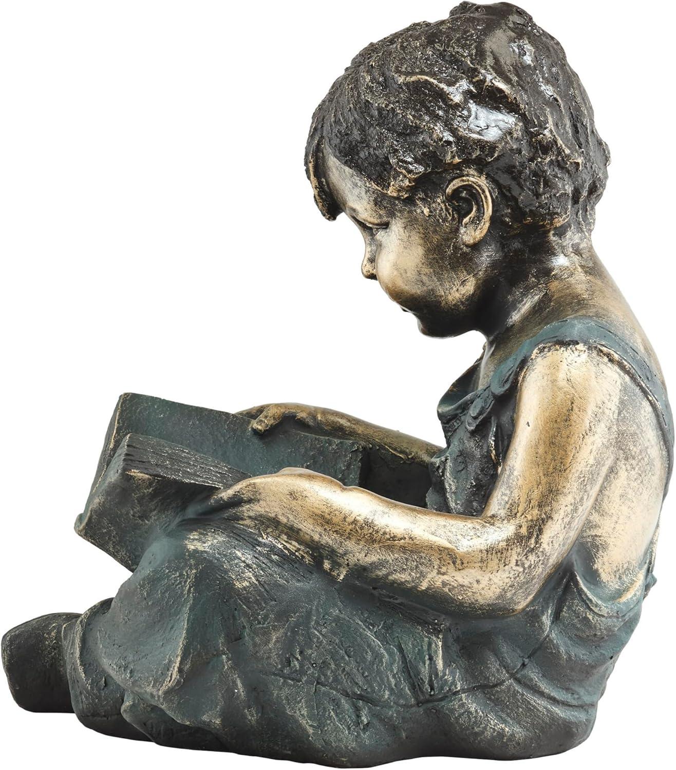 Alpine Corporation 16" Polyresin Girl and Boy with Dog Sitting on Bench Sculpture Bronze: Durable Outdoor Decor, Magnesium Oxide, Rust-Resistant