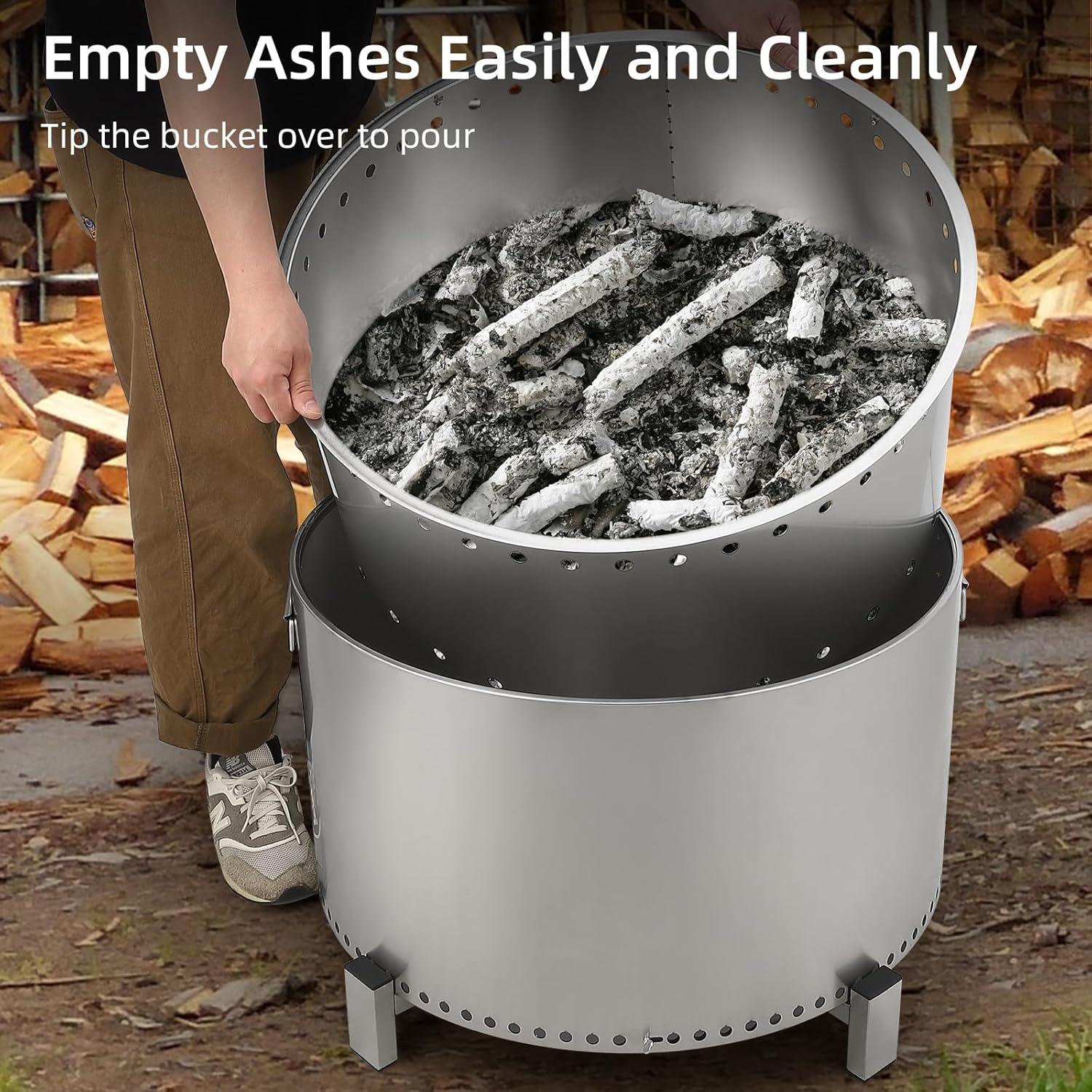 27-Inch Stainless Steel Smokeless Fire Pit with Removable Stand