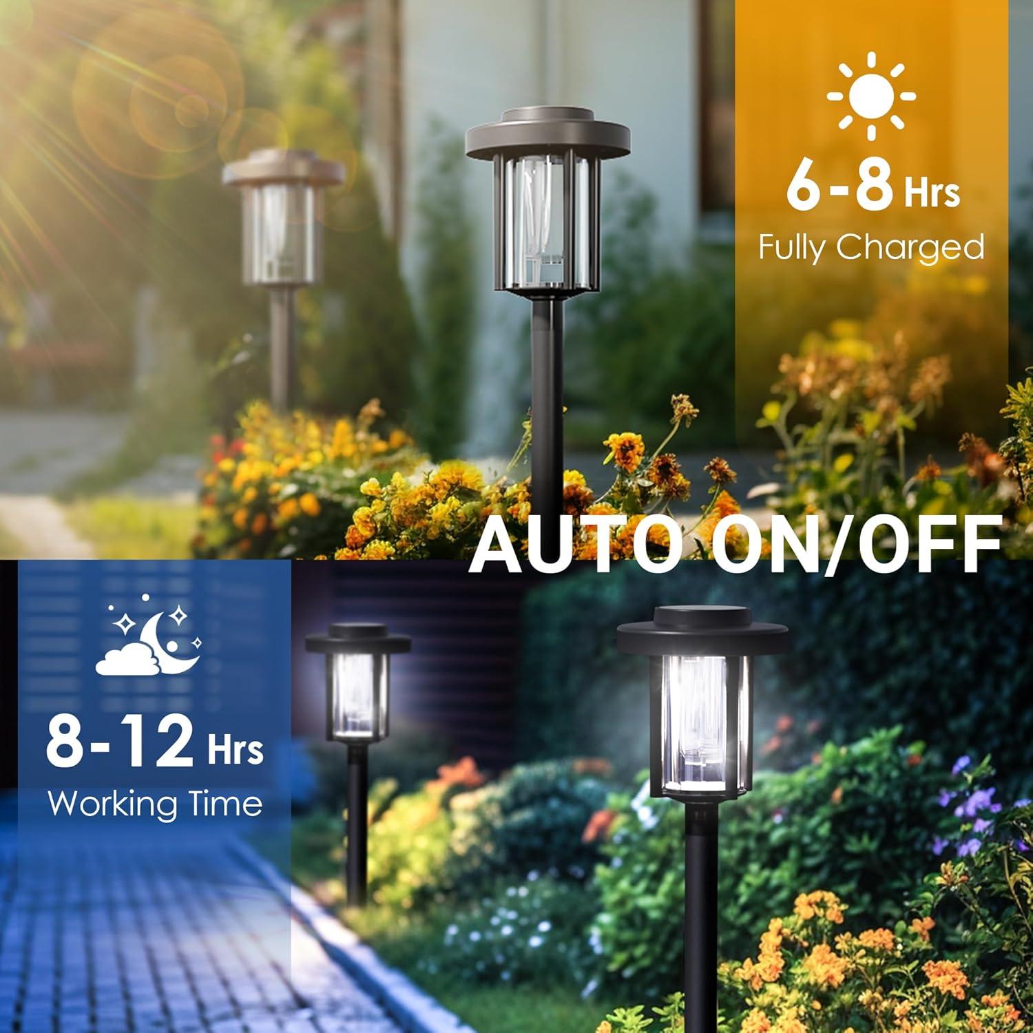 gigalumi 8 Pack Solar Pathway Lights for Garden and Walkway, IP65 Waterproof Outdoor Landscape Lighting, Warm White Solar Powered Decor