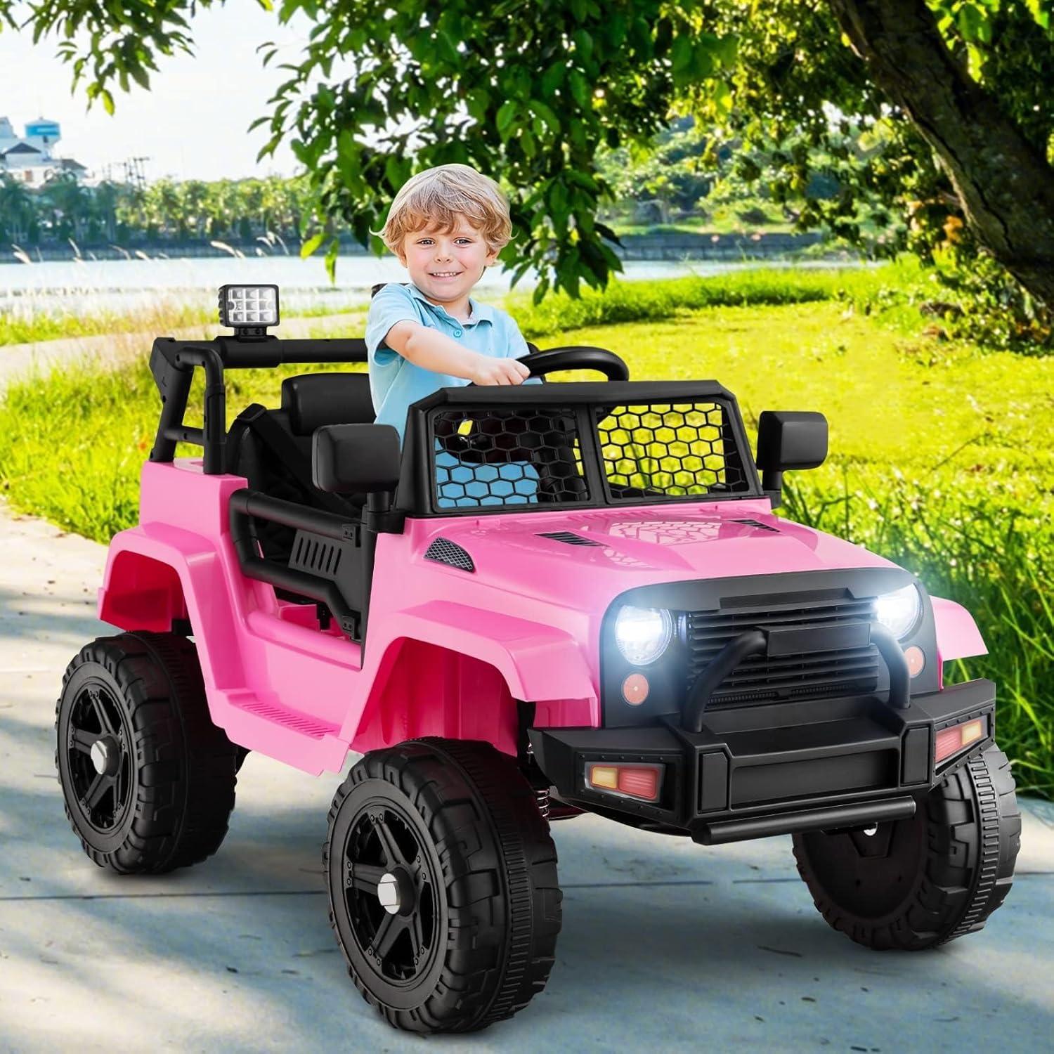 Zimtown Ride On Car Truck, 12V Battery Electric Kids Toy with Remote Control, LED Lights and Realistic Horns, Pink