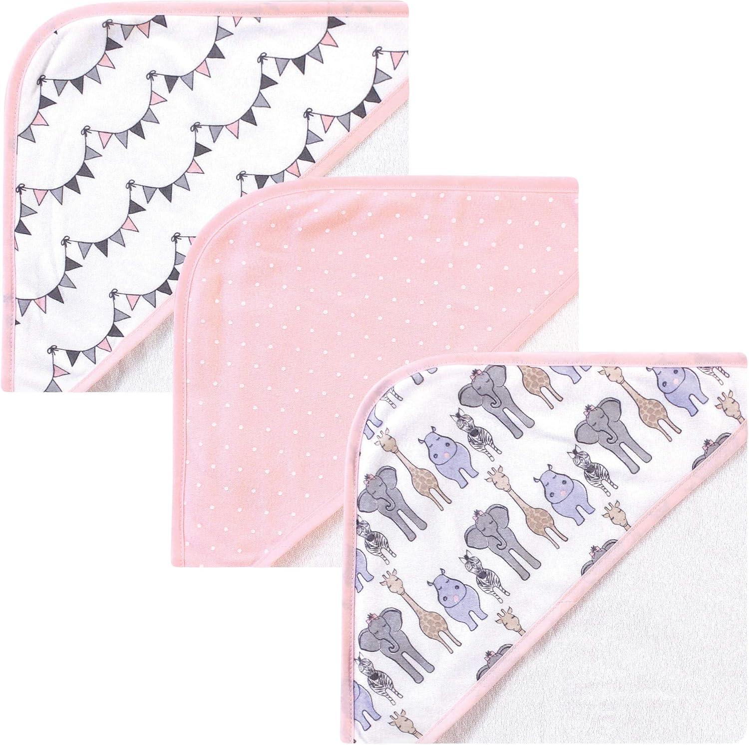 Hudson Baby Infant Girl Cotton Rich Hooded Towels, Pink Safari, One Size