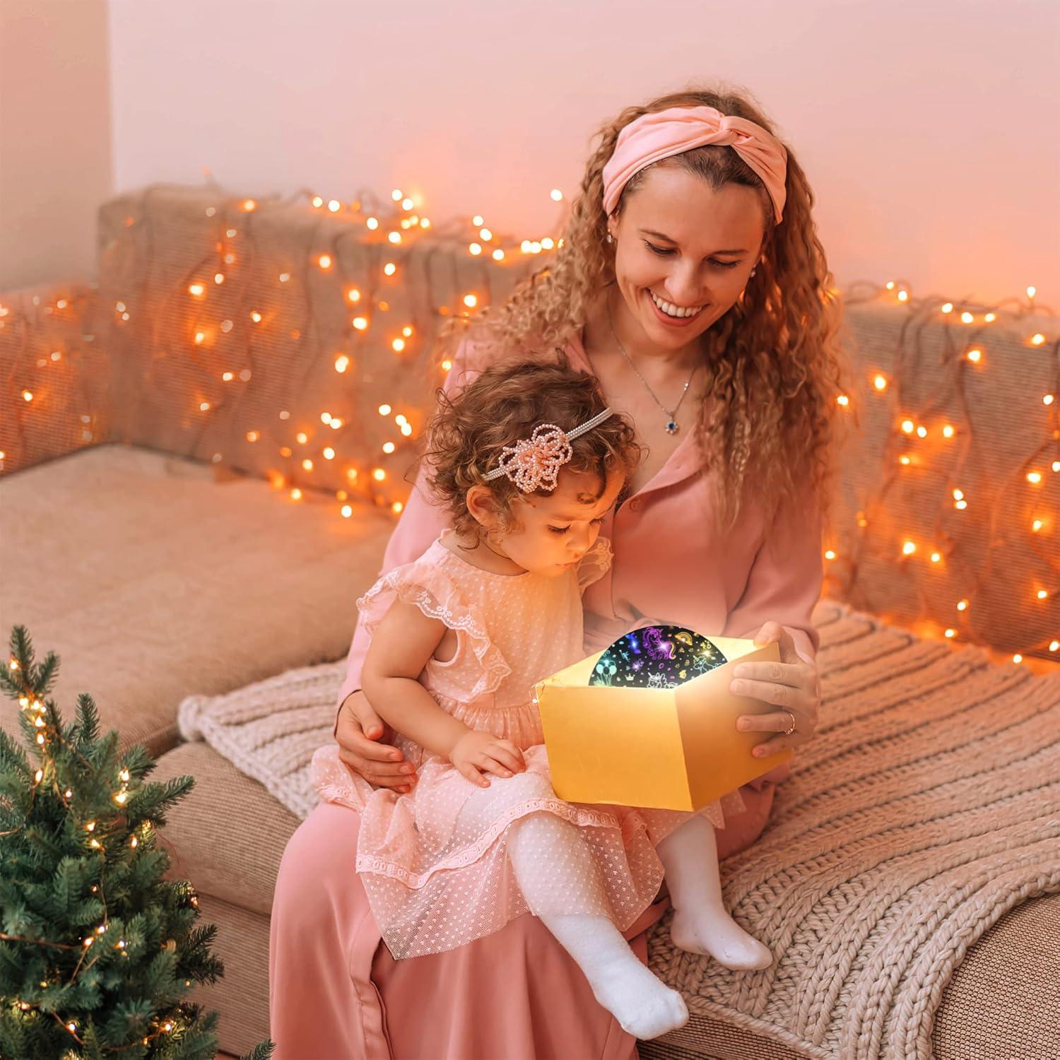 MOKOQI Star Projector Night Lights for Kids, Fun Gifts for 1-4-6-14 Year Old Girl and Boy, Projection Lamp for Kids Bedroom Ceiling, Stars and Moon for Child Asleep Peacefully (White)