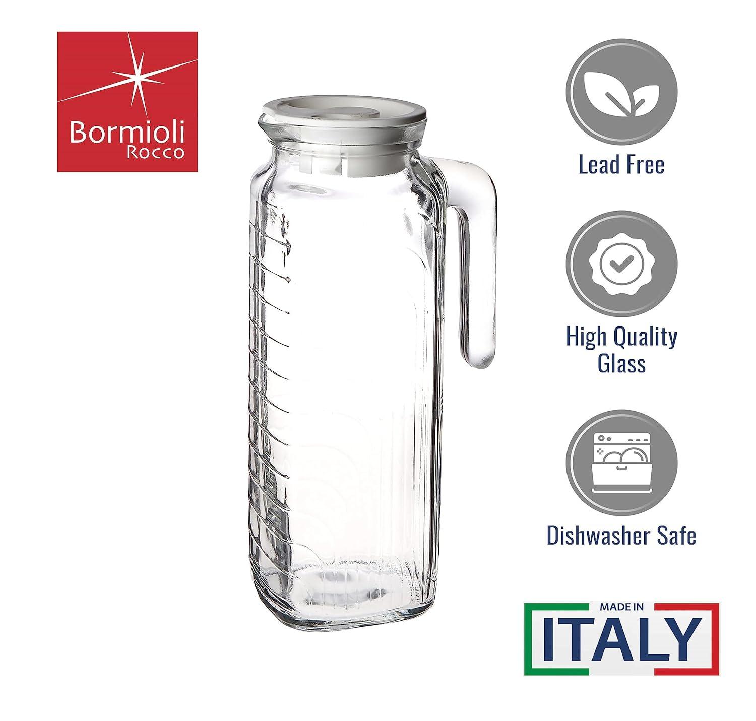 Bormioli Rocco Gelo Glass Jug/Pitcher with Lid, 41-Ounce, White Lid, , Beverage Server, White Lid