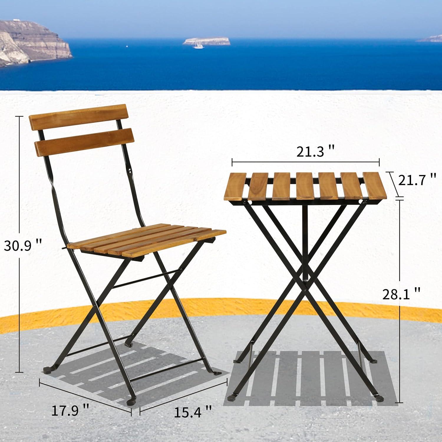 BestMassage 3 Piece Bistro Set Folding Chairs Table with Weather-Resistant Wood, Natural