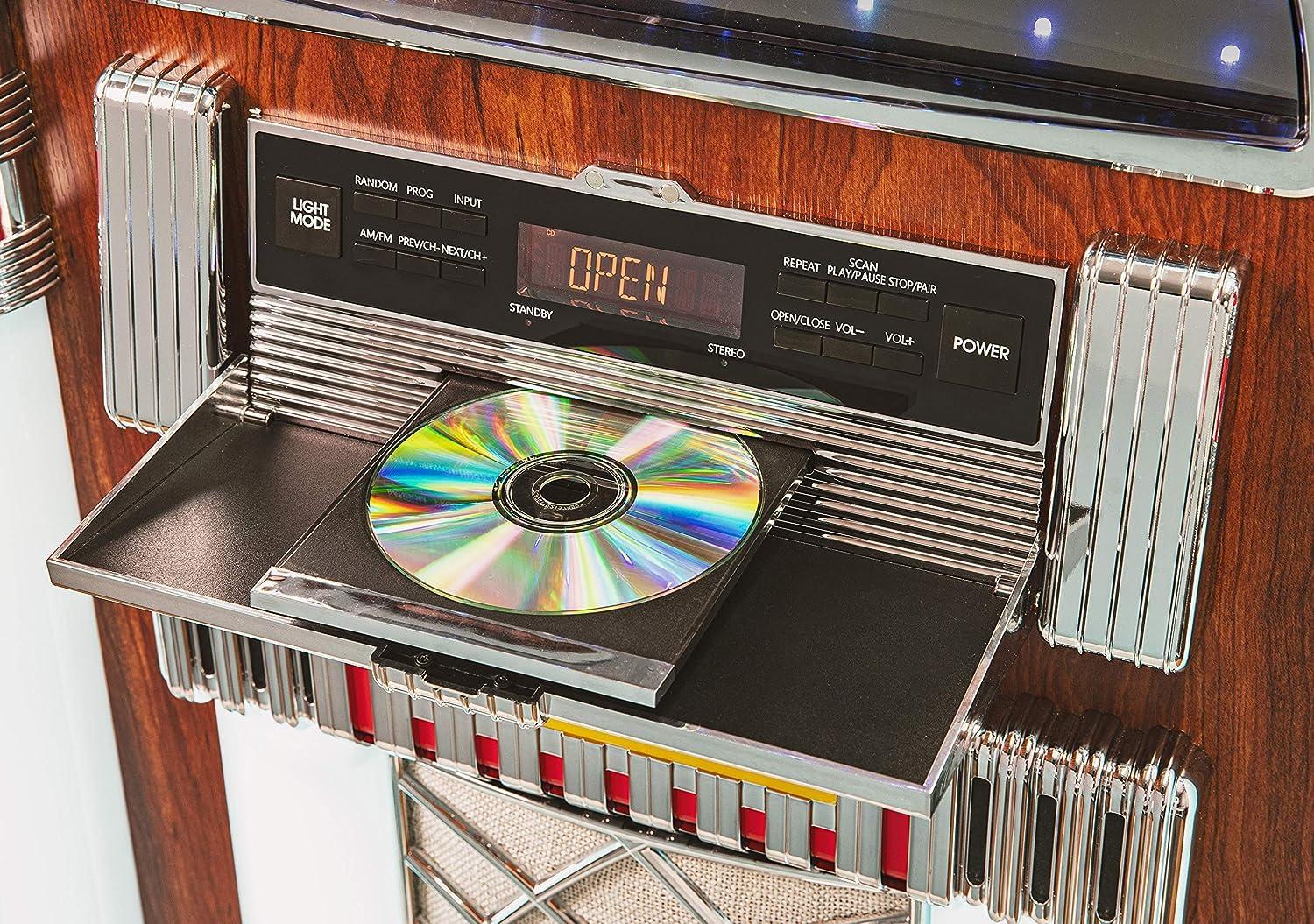 Walnut Bluetooth Jukebox with AM/FM Radio and CD Player