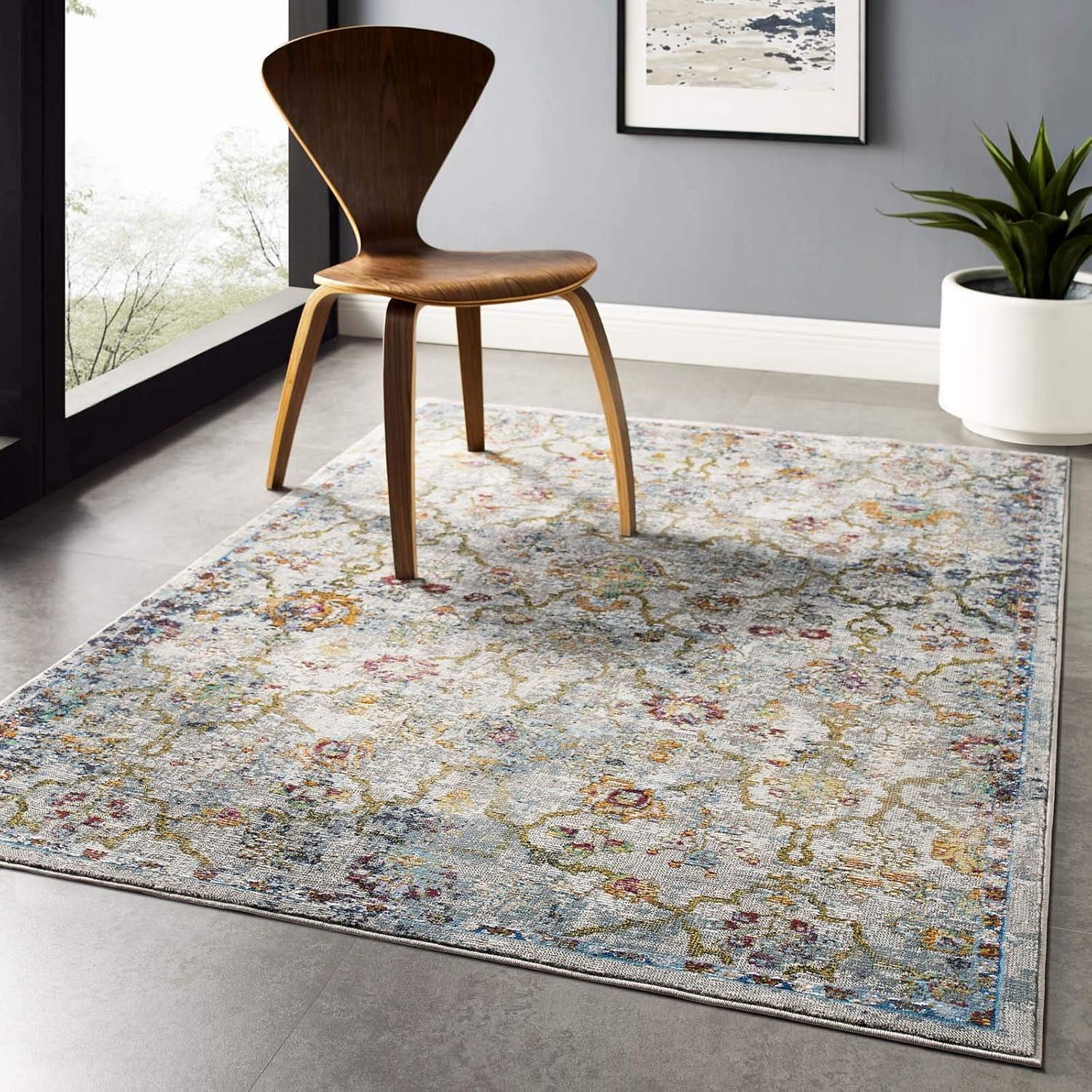 Manuka Blue Floral Synthetic 4' x 6' Area Rug