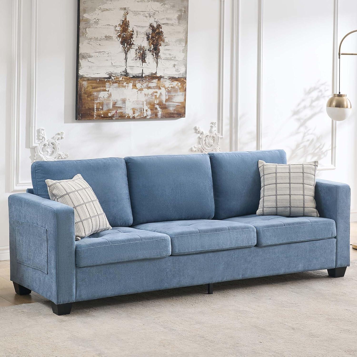 3 Seat Sofa Couch, 89" Modern Sofa with Armrests, Comfy Couch Sofa with Extra Deep Seat Couches for Living Room Bedroom Apartment,Blue