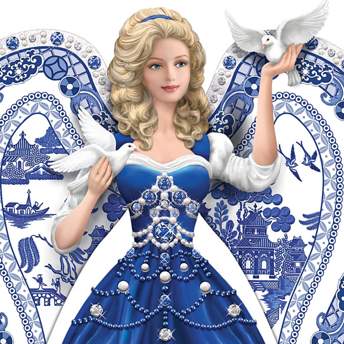 The Hamilton Collection Sparkling Blue Willow China Inspired Angel Figurine With 80 Svenka Crystals 9-Inches