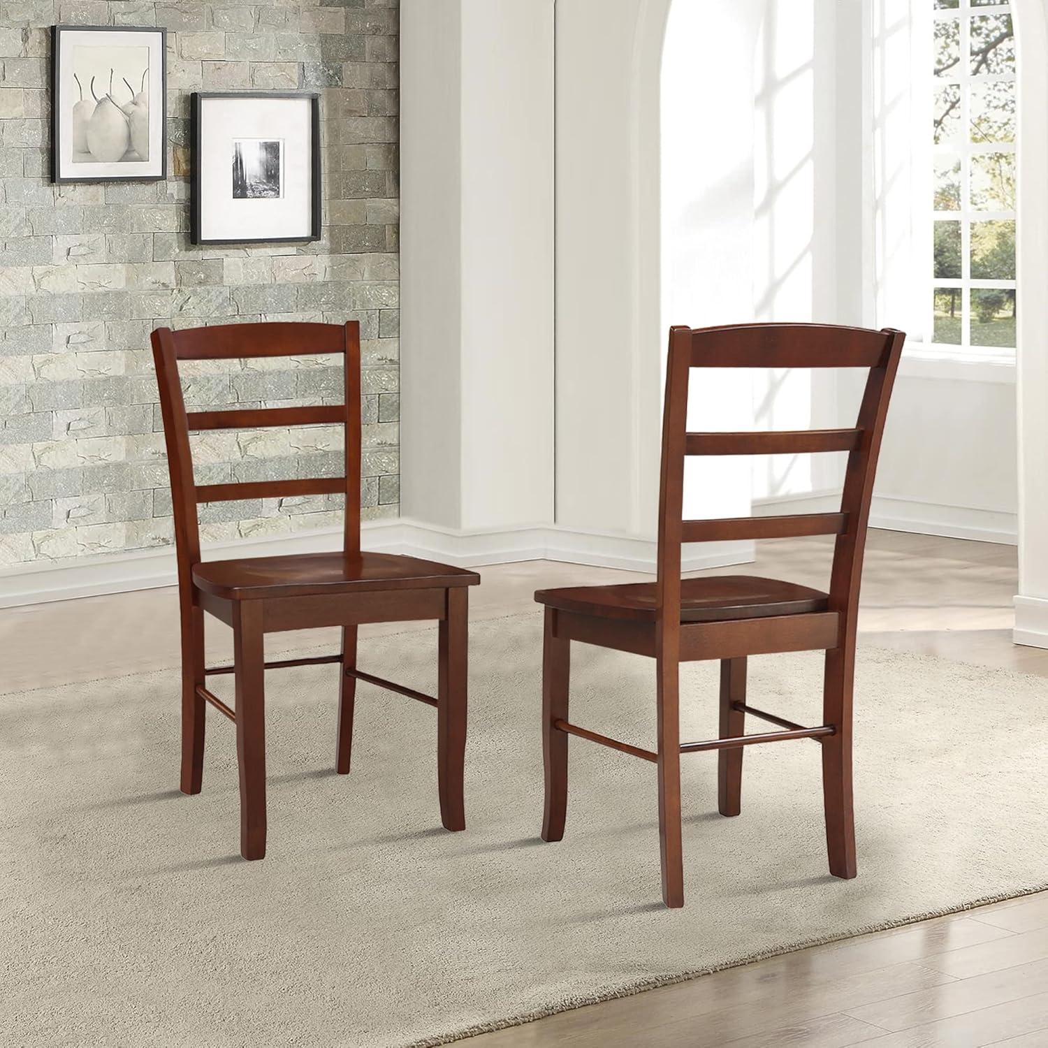 Set of 2 Madrid Ladderback Chairs Espresso - International Concepts: Rubberwood Frame, Mid-Century Modern Style