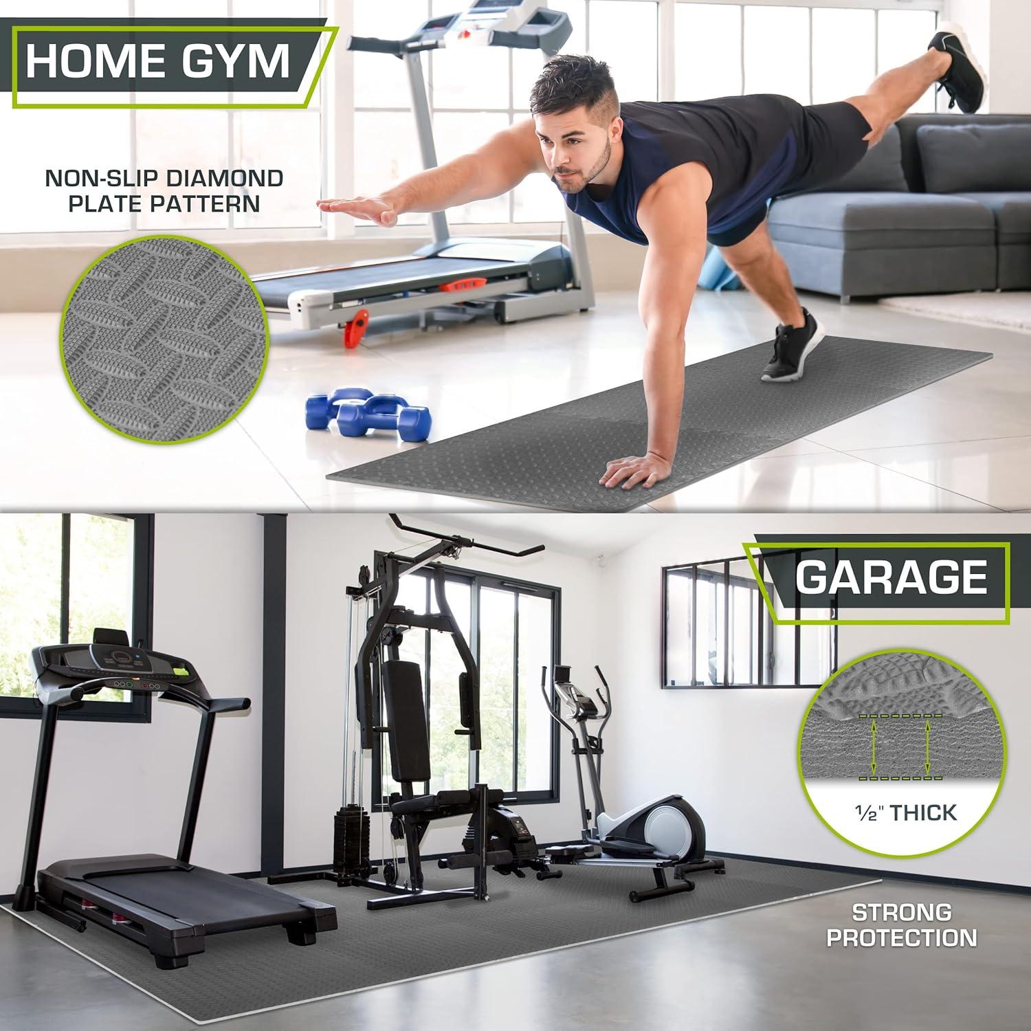 ProsourceFit Exercise Puzzle Mat 1/2-in, Grey, 144 Sq Ft - 36 Tiles