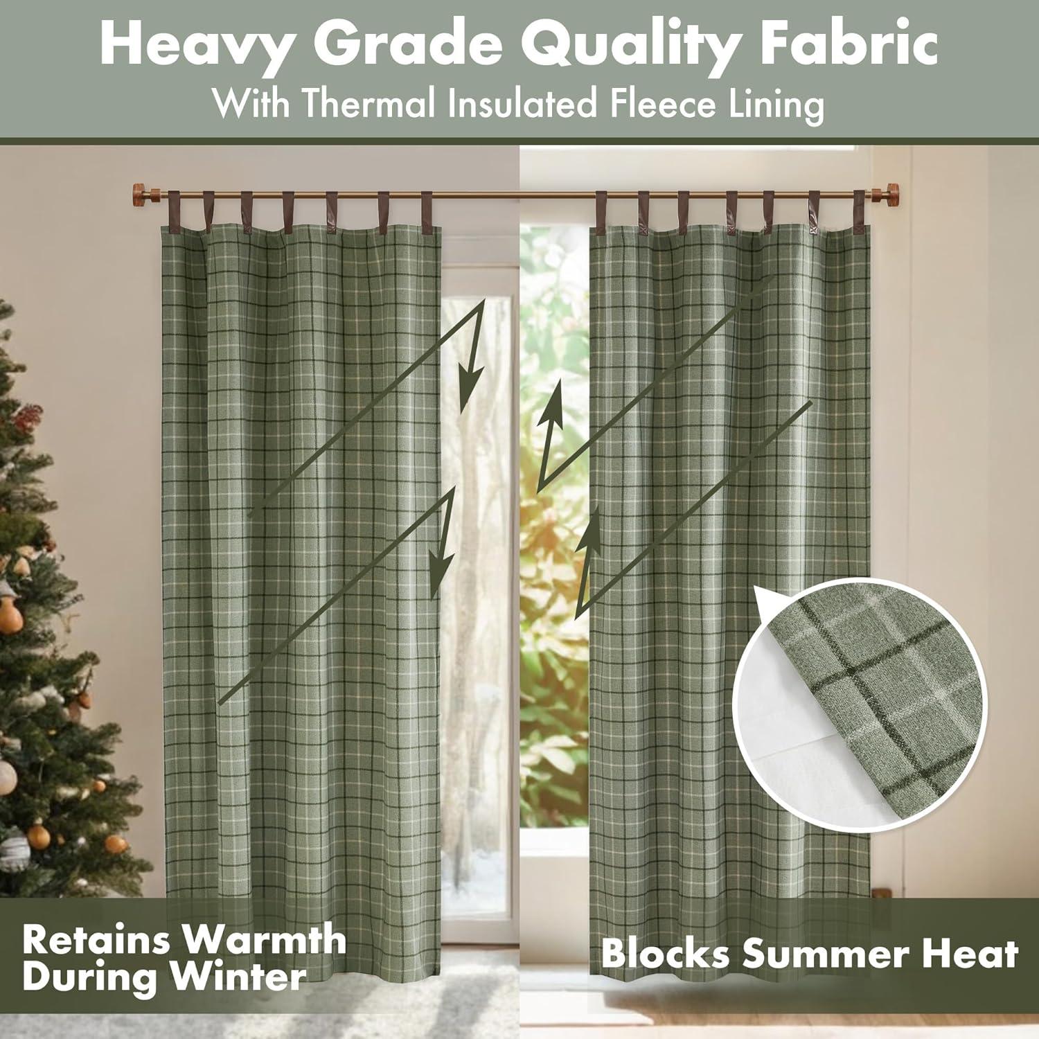 Anaheim Plaid Faux Leather Tab Top Single Curtain Panel with Fleece Lining