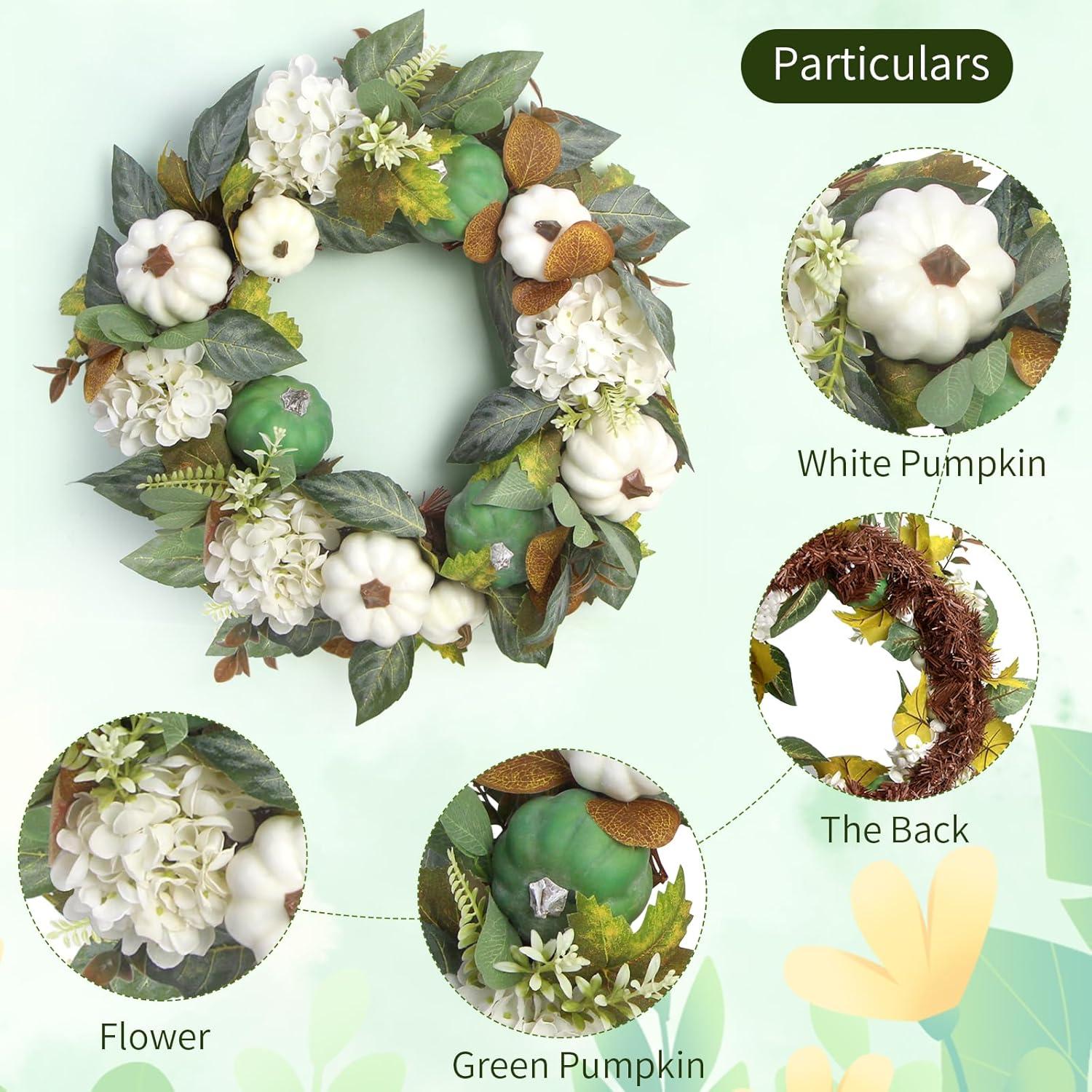 Fall Wreath 20’’ Autumn Front Door Wreath Harvest Wreath with Sunflower Pumpkins Berries Maple Leaves Daisies for Outside Indoor Home Wall Festival Thanksgiving Autumn Farmhouse Decor