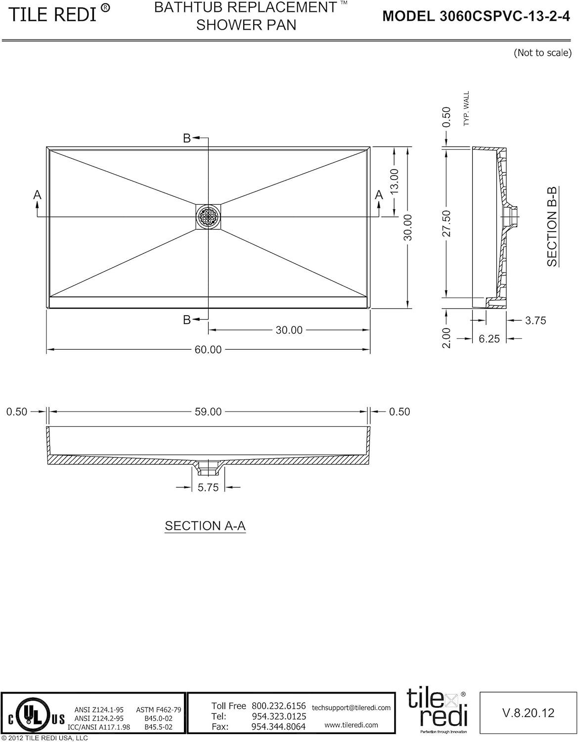 Tile Redi 3060Rspvc Redi Base 30" X 60" Rectangular Shower Base - Chrome