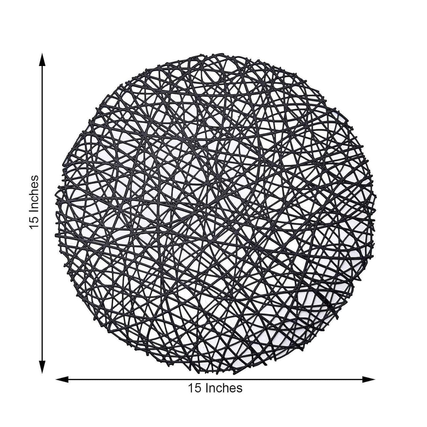 Efavormart 6 Pack 15" Gold Round Woven Vinyl Placemats Non Slip Dining Table Placemats For Wedding Events Birthday Party