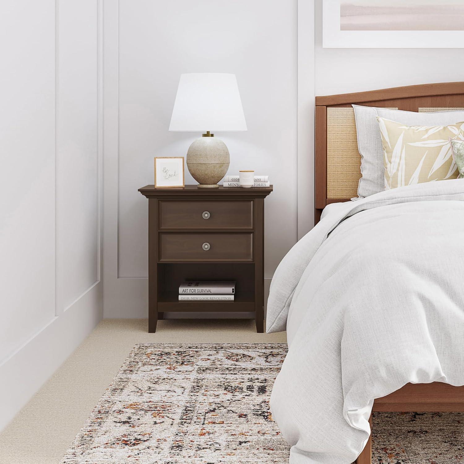 Simpli Home Amherst 24"W 2-Drawer Solid Wood Nightstand with Open Shelf